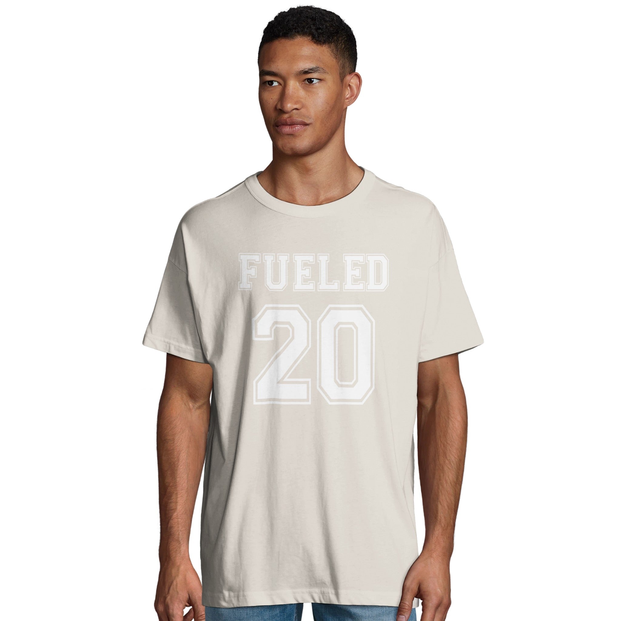 Fueled 20 Varsity Retro - Men's Oversized Off White T-shirt - Fueled.art