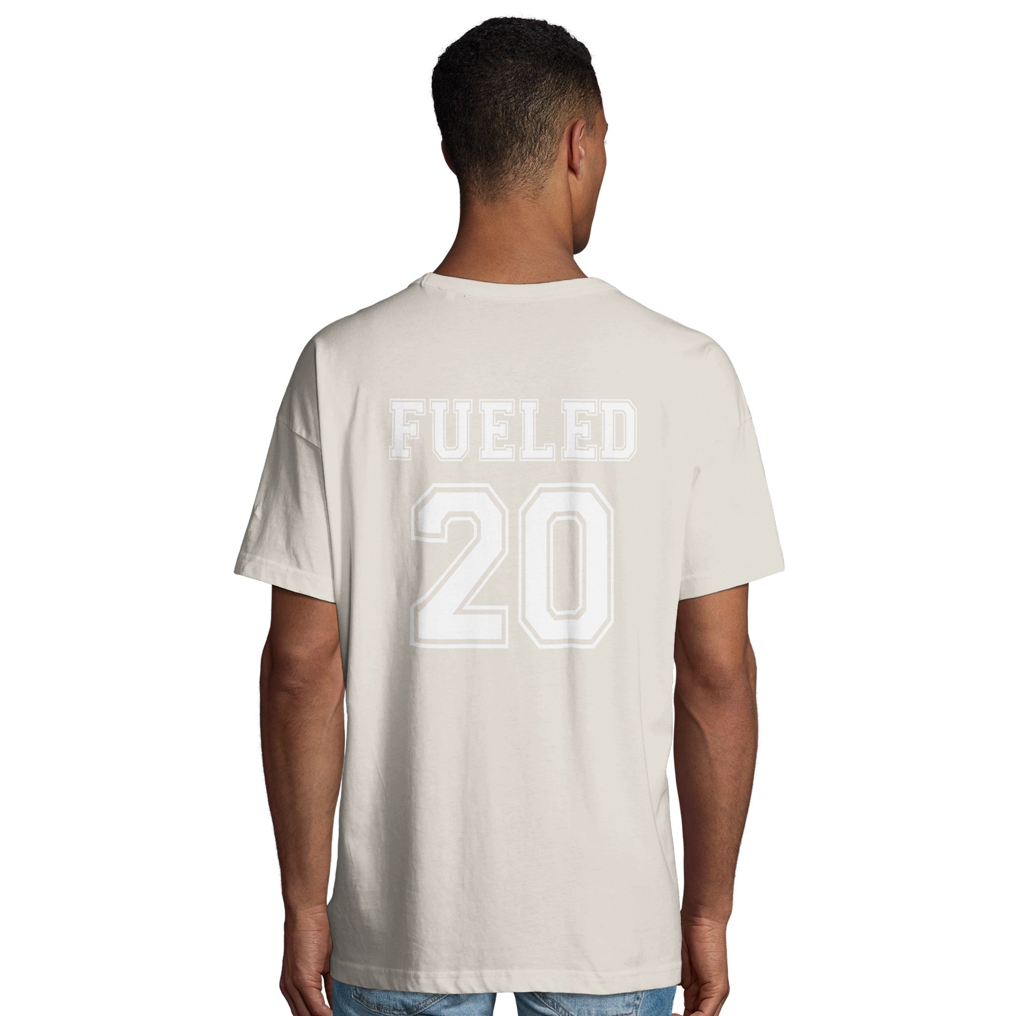 Fueled 20 Varsity Retro - Men's Oversized Off White T-shirt - Fueled.art