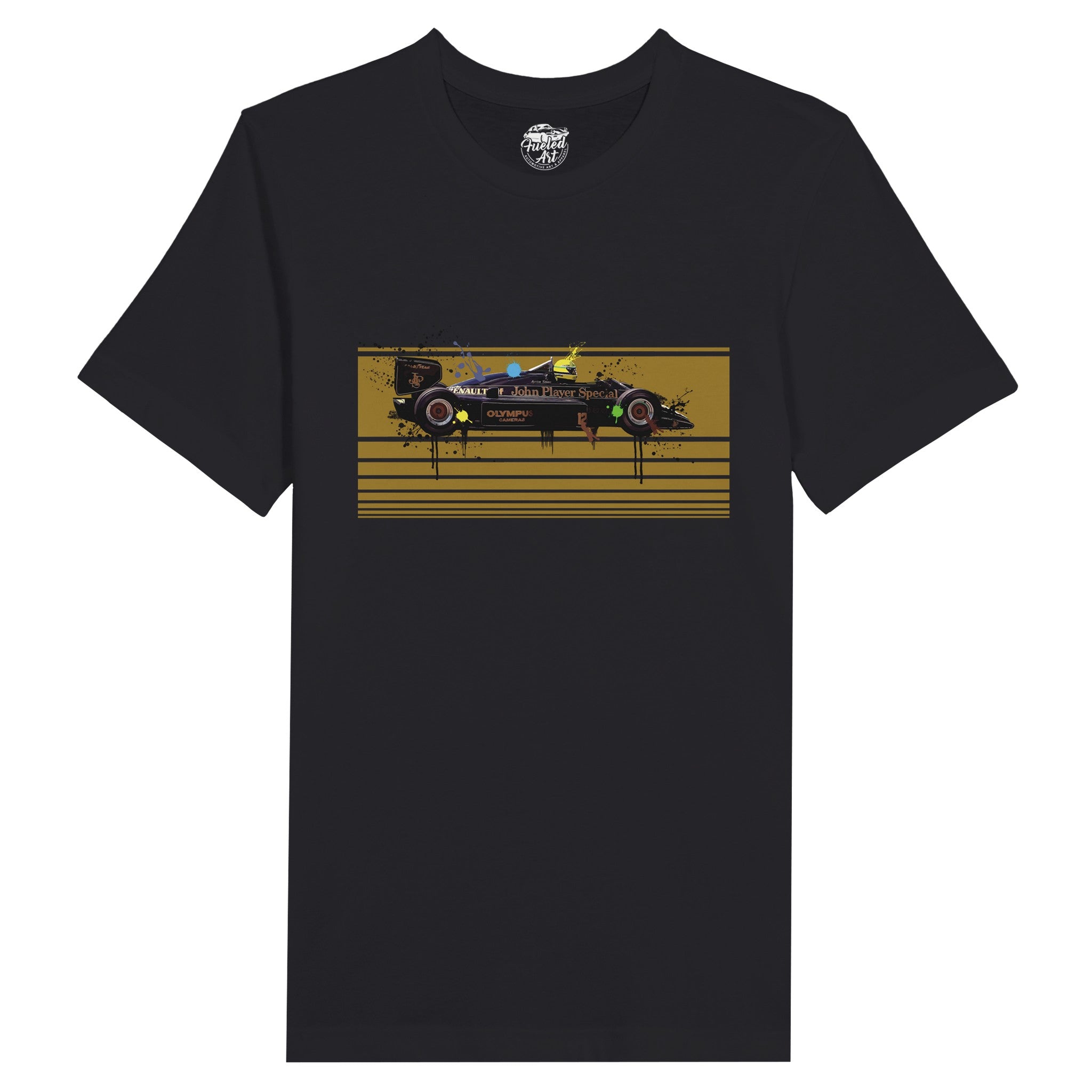 2c543baf-4a90-48c0-8a90-2ad2137e7d2eAyrton Senna 1985 Lotus 97T F1 - Premium Unisex Crewneck Black T-shirt - Fueled.art