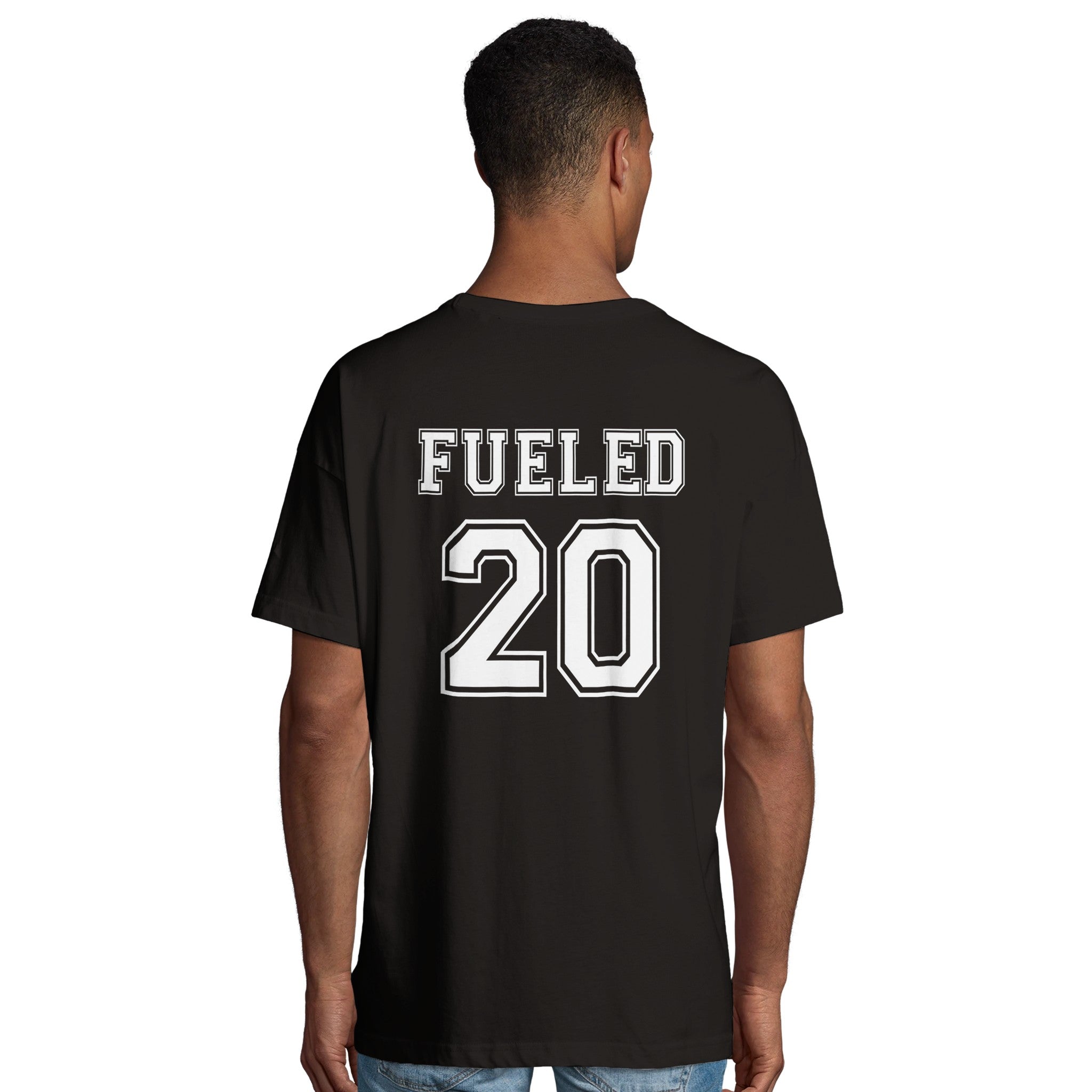 Fueled 20 Varsity Retro - Men's Oversized Black T-shirt - Fueled.art