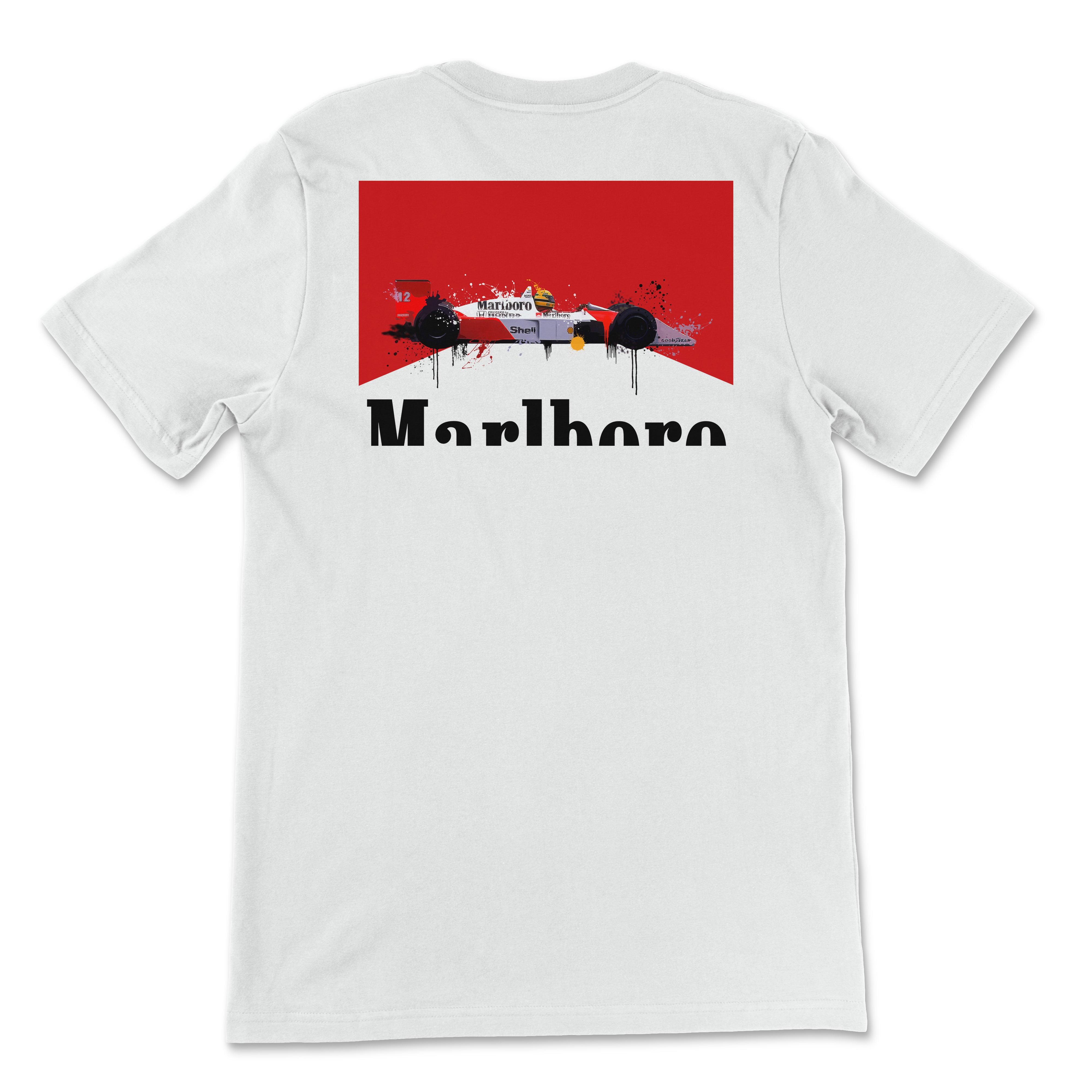 Ayrton Senna 1988 McLaren MP4/4 F1 - Premium Unisex Crewneck Rear Print T-shirt - Fueled.art