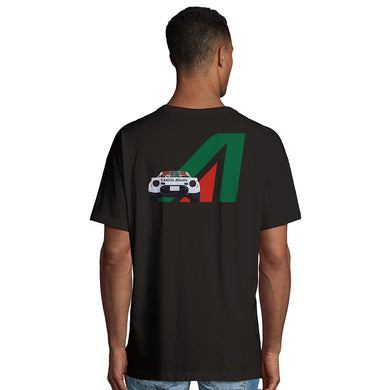 Lancia Stratos - Men's Oversized Rear Print Black T-shirt - Fueled.art