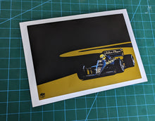 Load image into Gallery viewer, Ayrton Senna 1985 Lotus 97T F1 Print - Fueled.art
