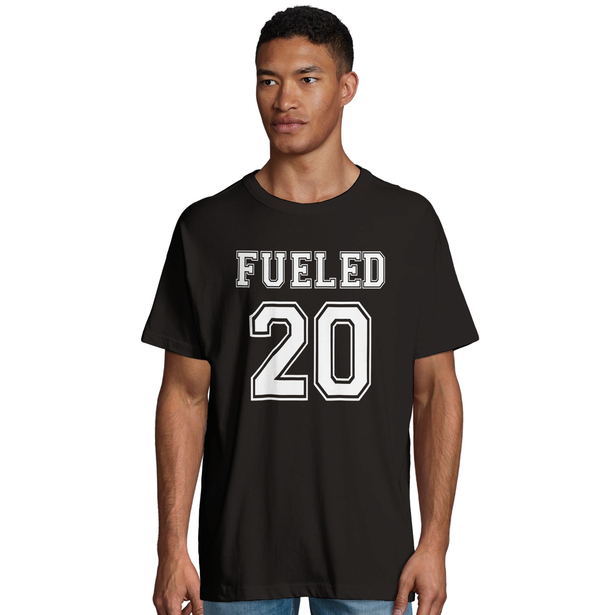 Fueled 20 Varsity Retro - Men's Oversized Black T-shirt - Fueled.art