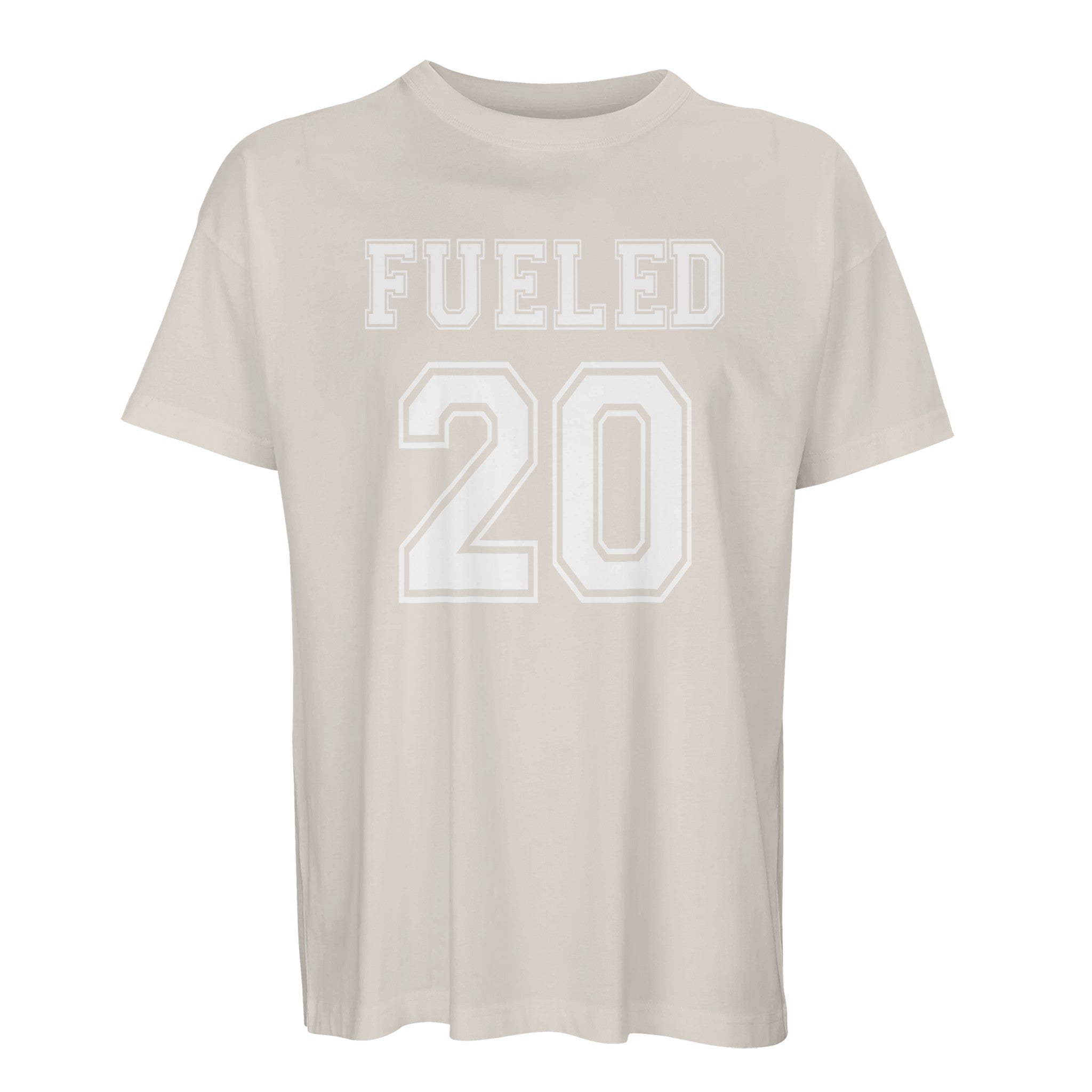 Fueled 20 Varsity Retro - Men's Oversized Off White T-shirt - Fueled.art