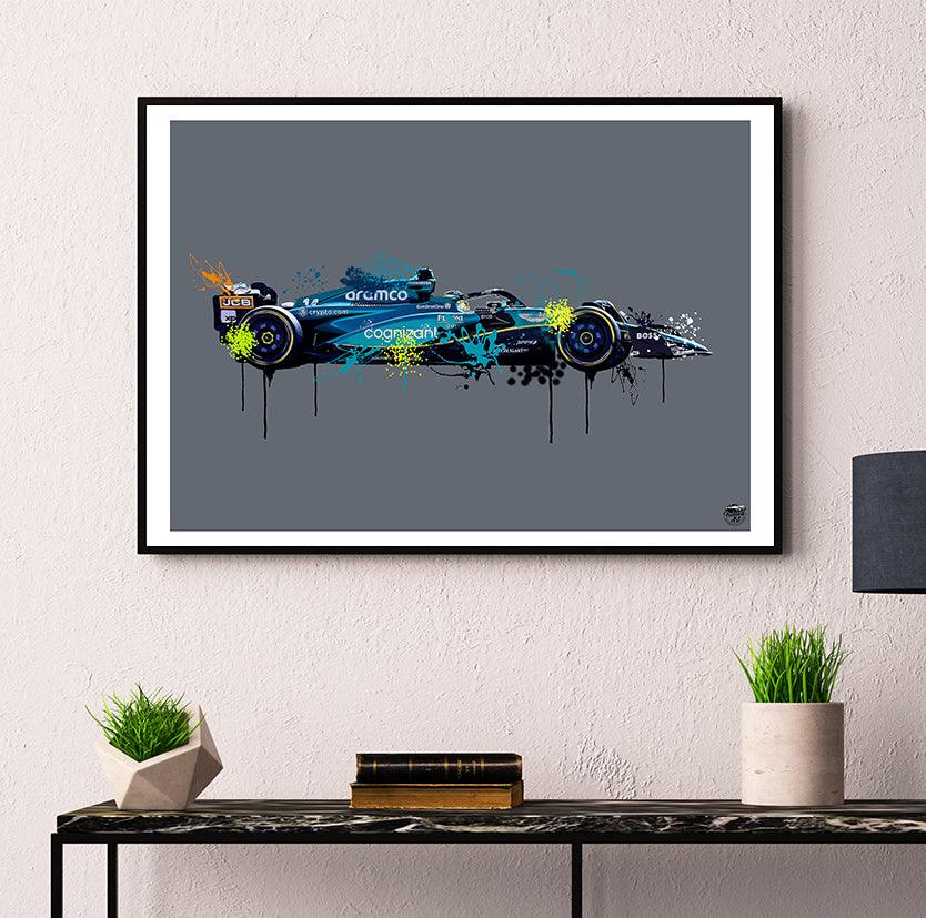 Fernando Alonso 2023 Aston Martin F1 Print - Fueled.art