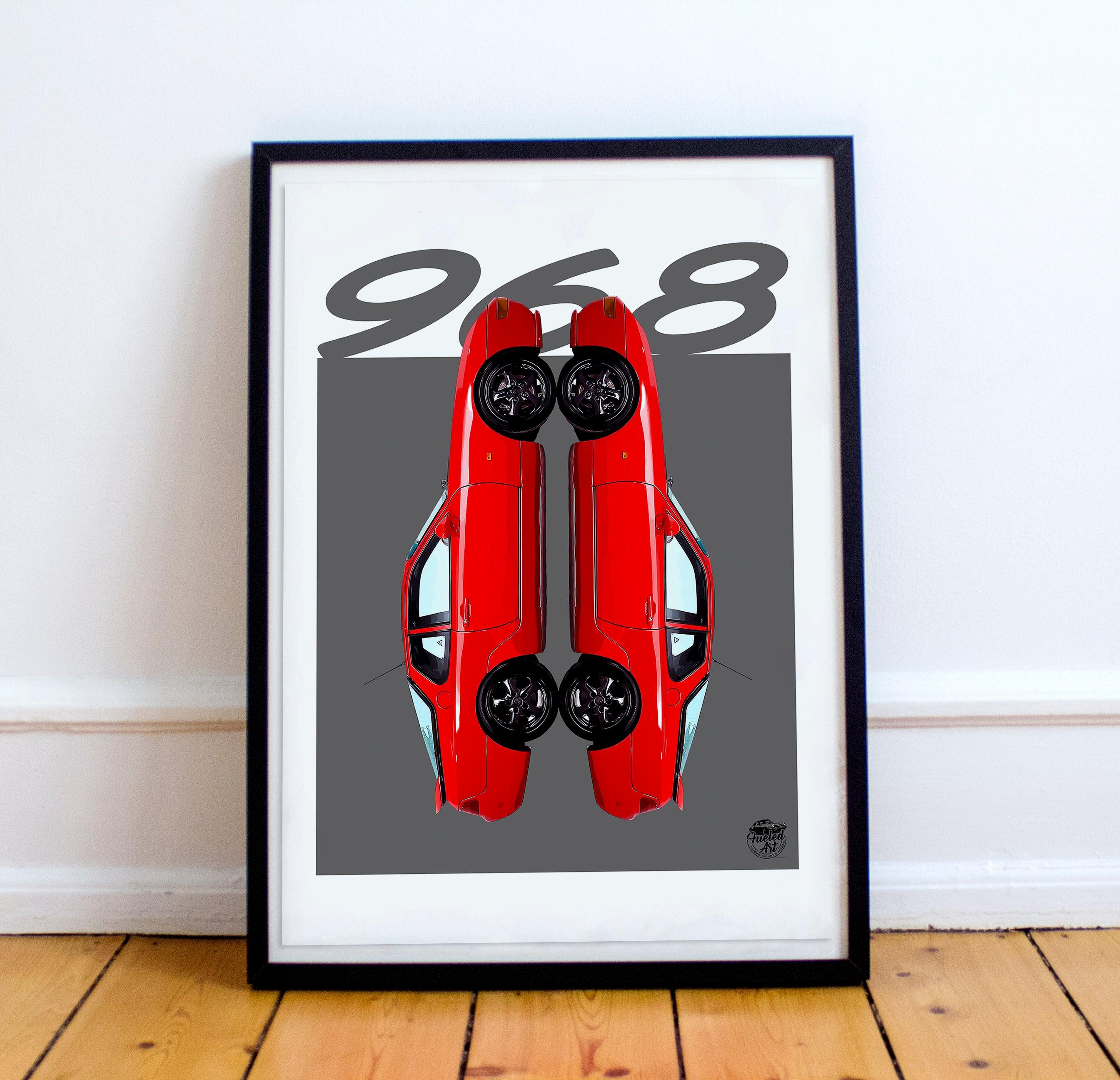 Porsche 968 Print - Guards Red - Fueled.art