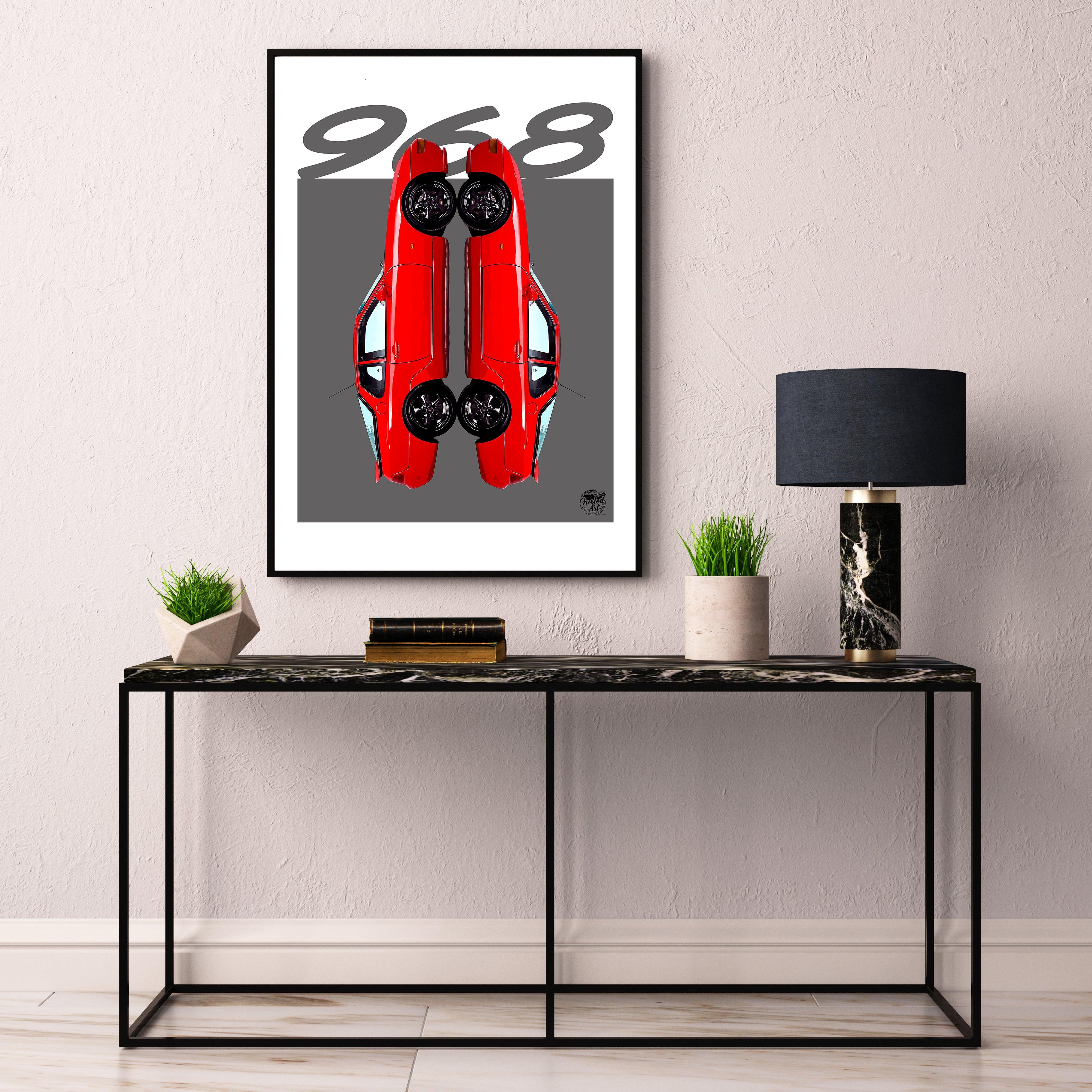 Porsche 968 Print - Guards Red - Fueled.art