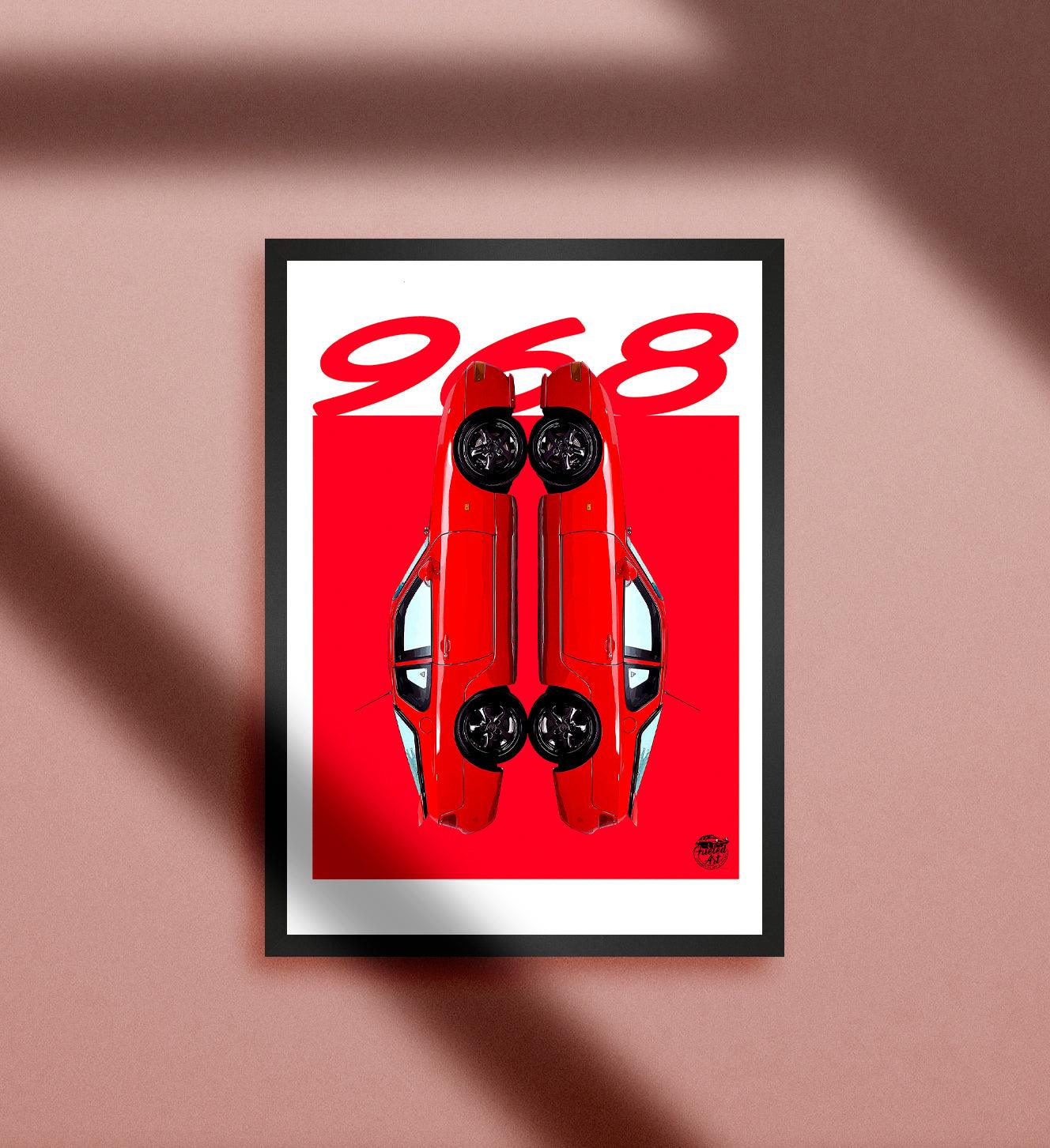 Porsche 968 Print - Guards Red - Fueled.art