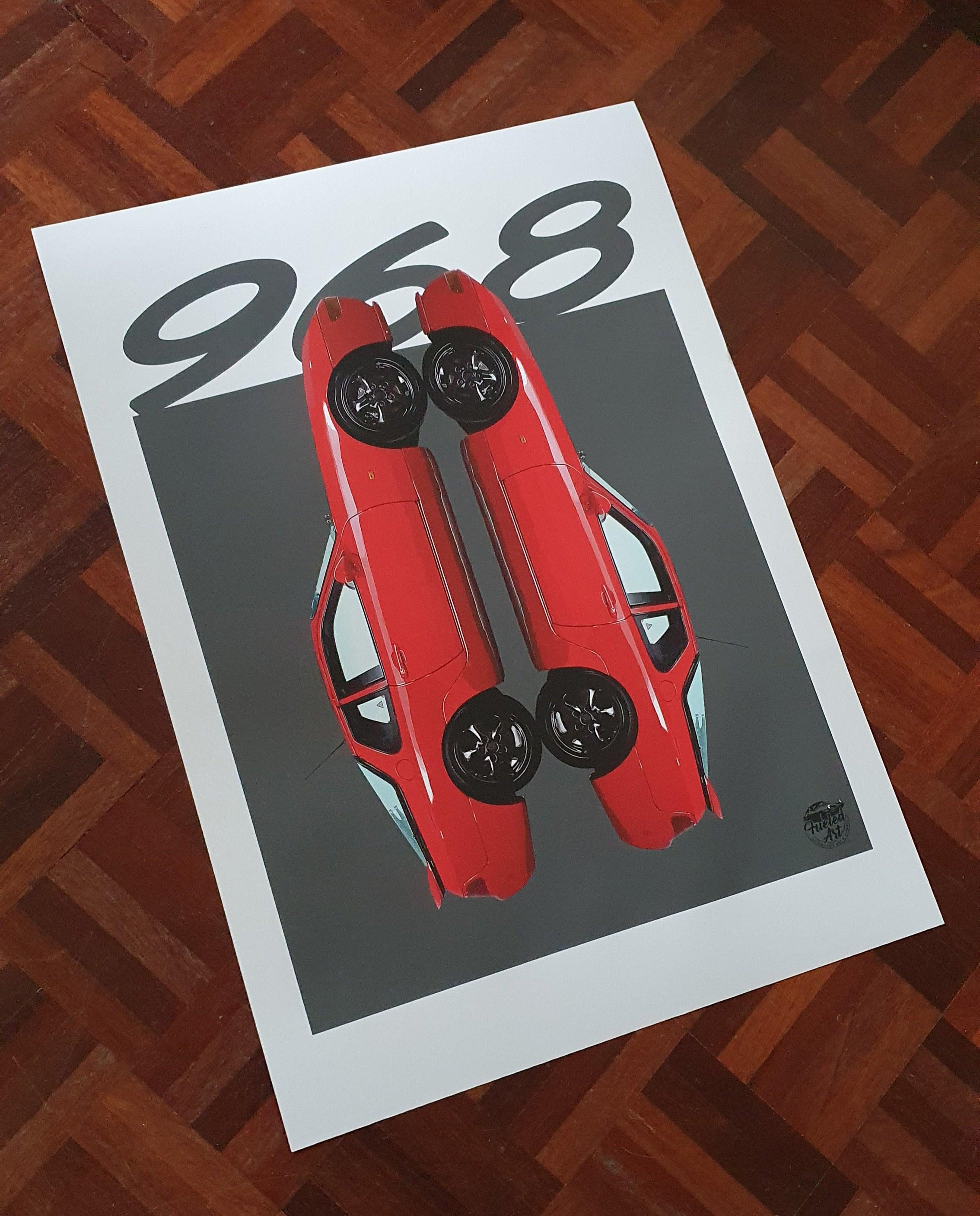 Porsche 968 Print - Guards Red - Fueled.art