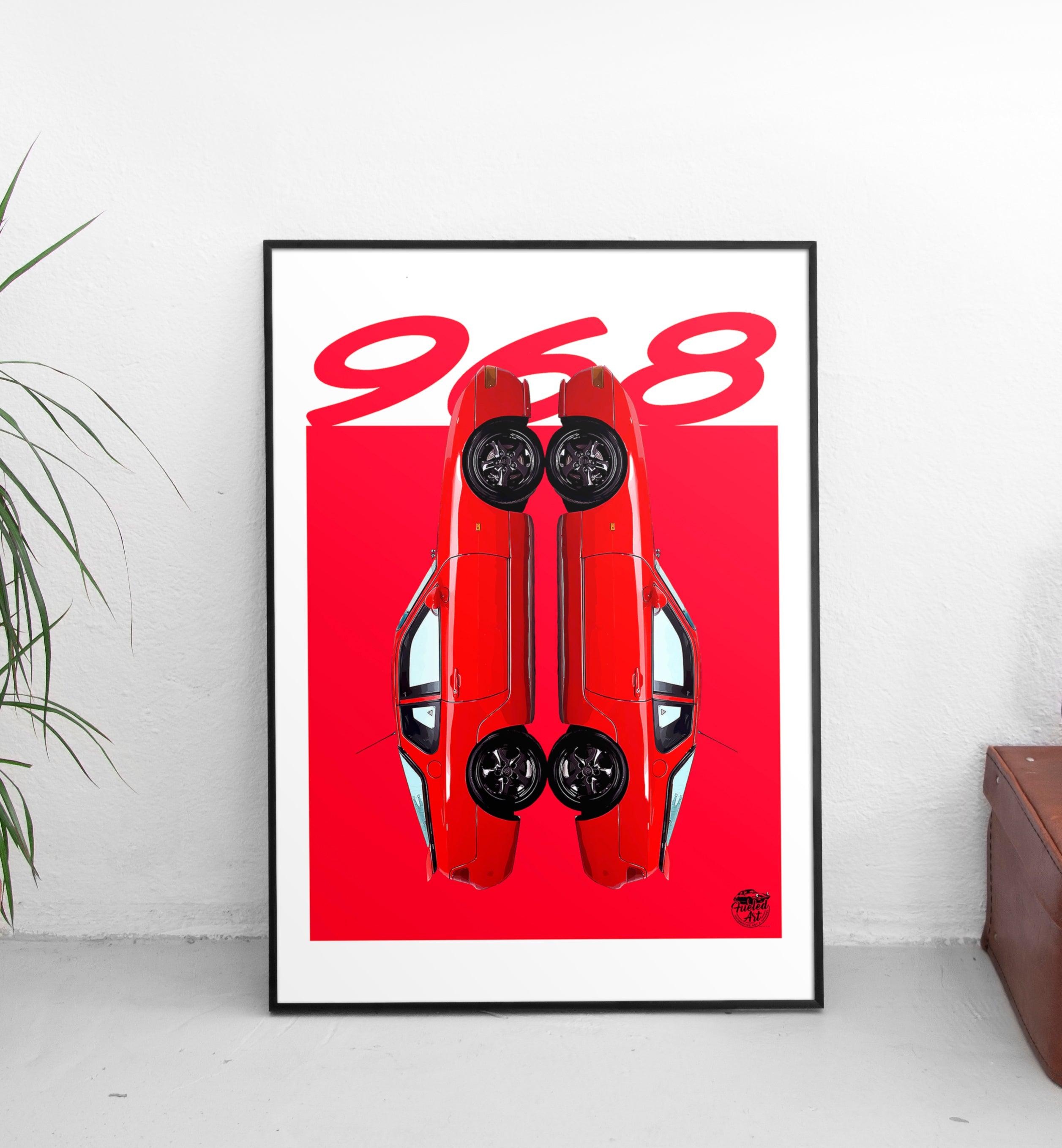 Porsche 968 Print - Guards Red - Fueled.art