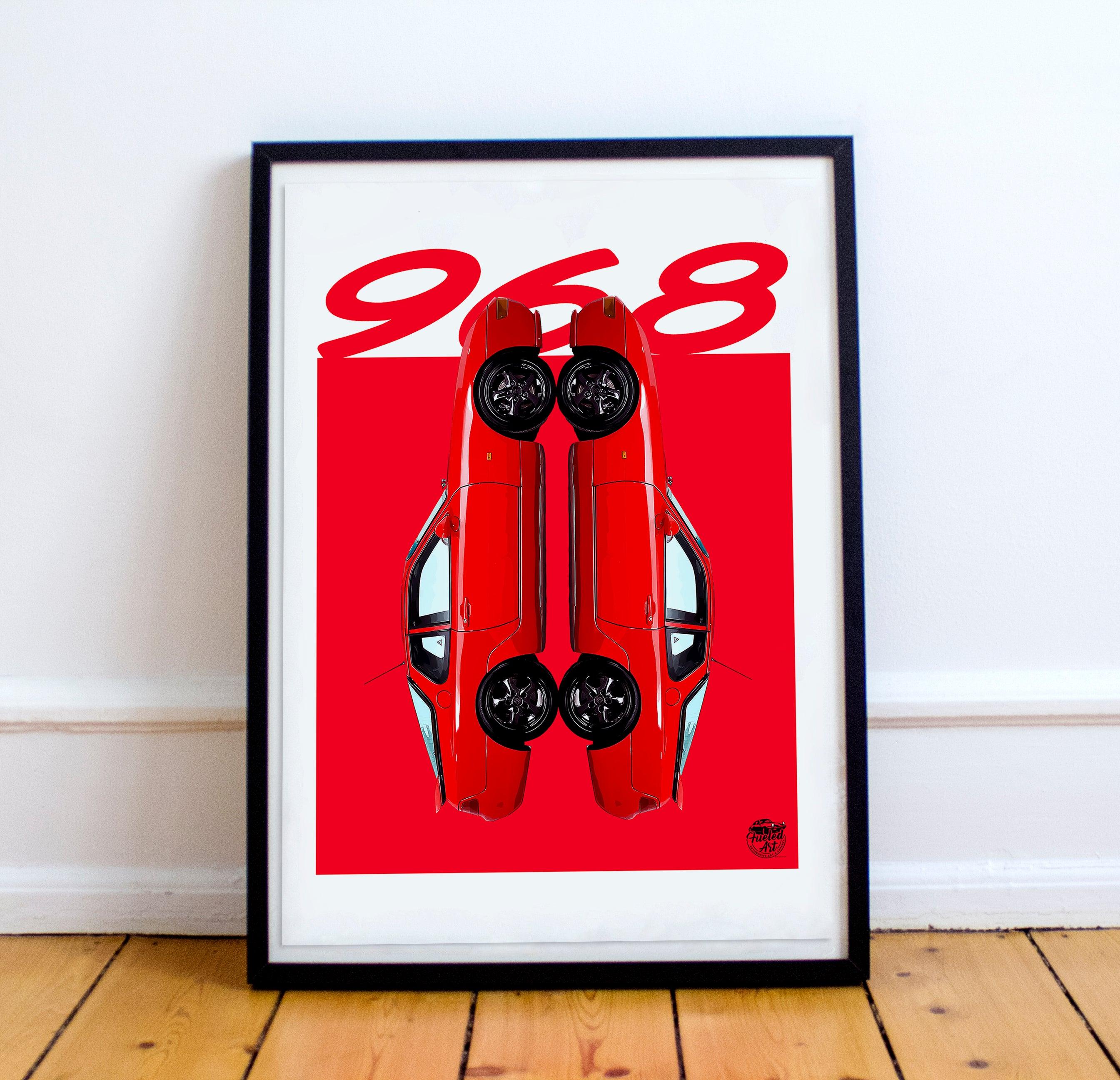 Porsche 968 Print - Guards Red - Fueled.art