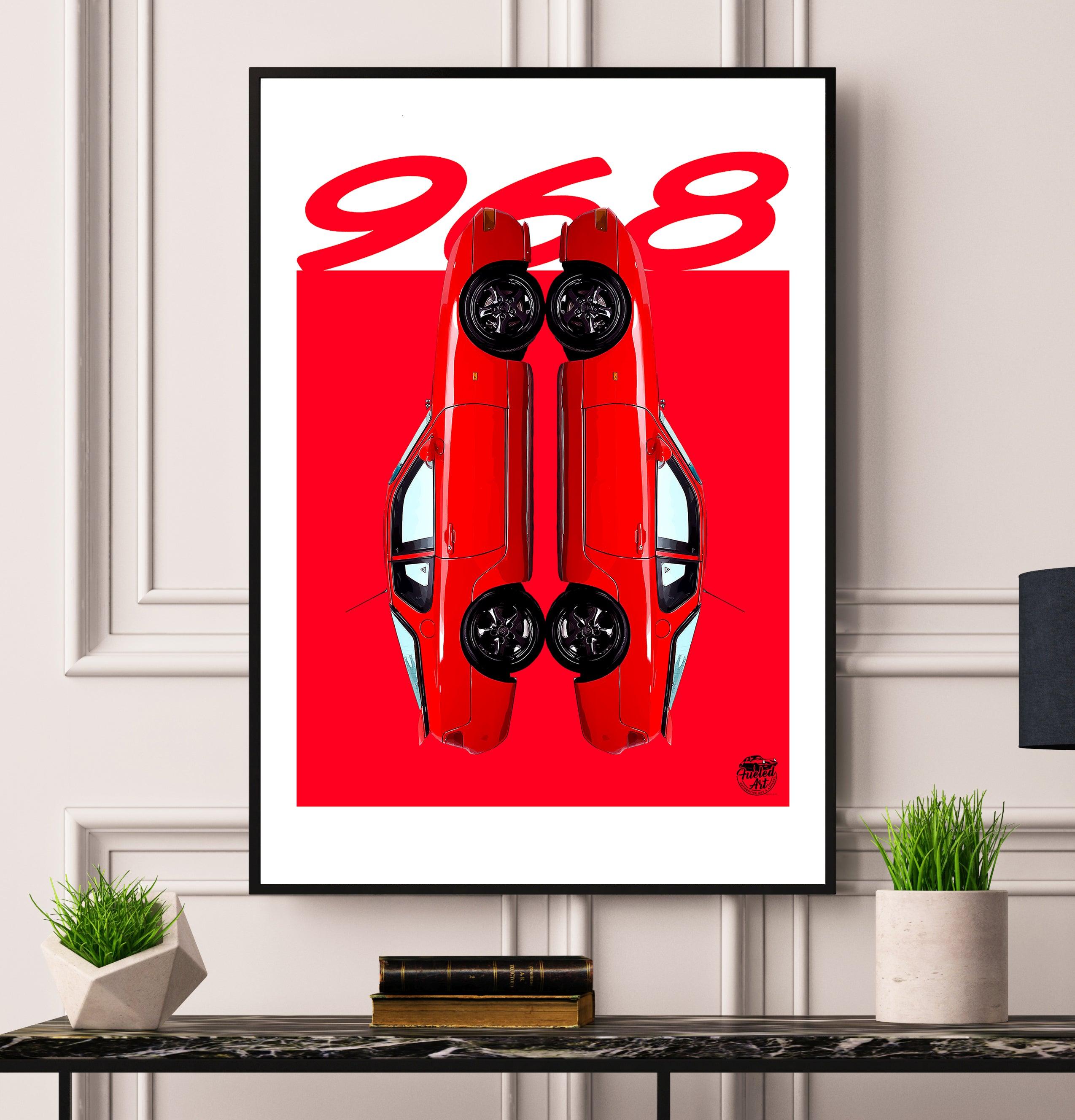 Porsche 968 Print - Guards Red - Fueled.art