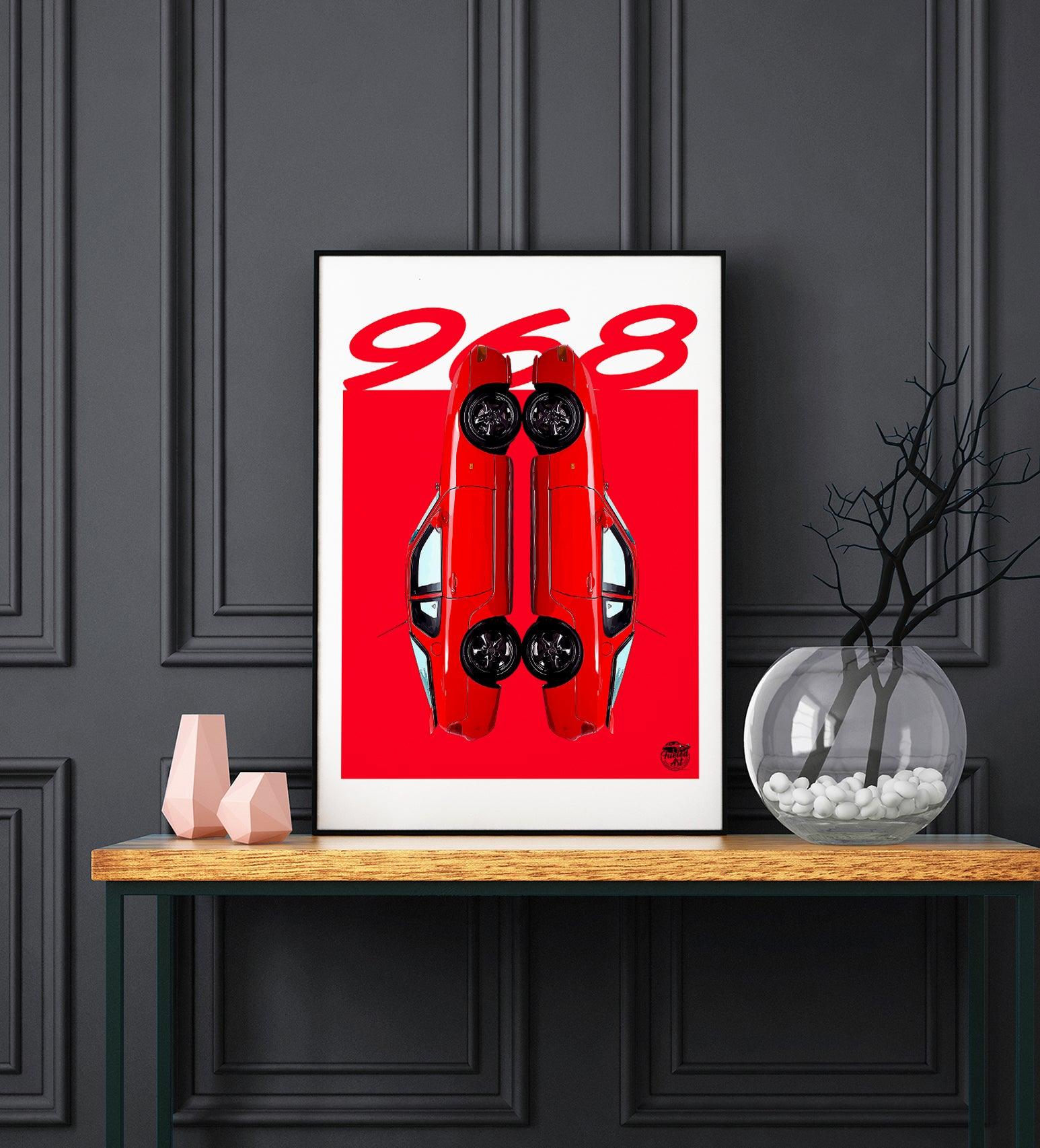 Porsche 968 Print - Guards Red - Fueled.art