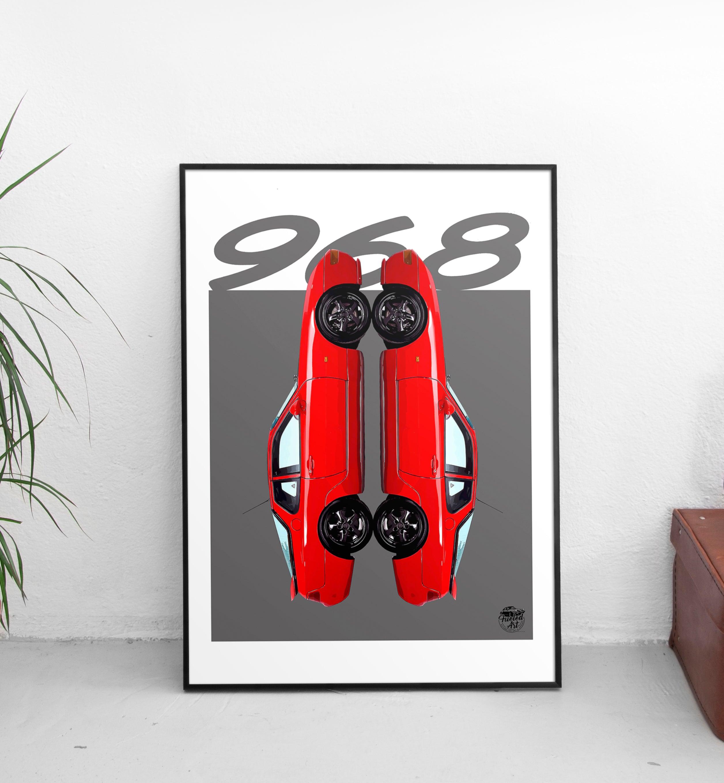 Porsche 968 Print - Guards Red - Fueled.art