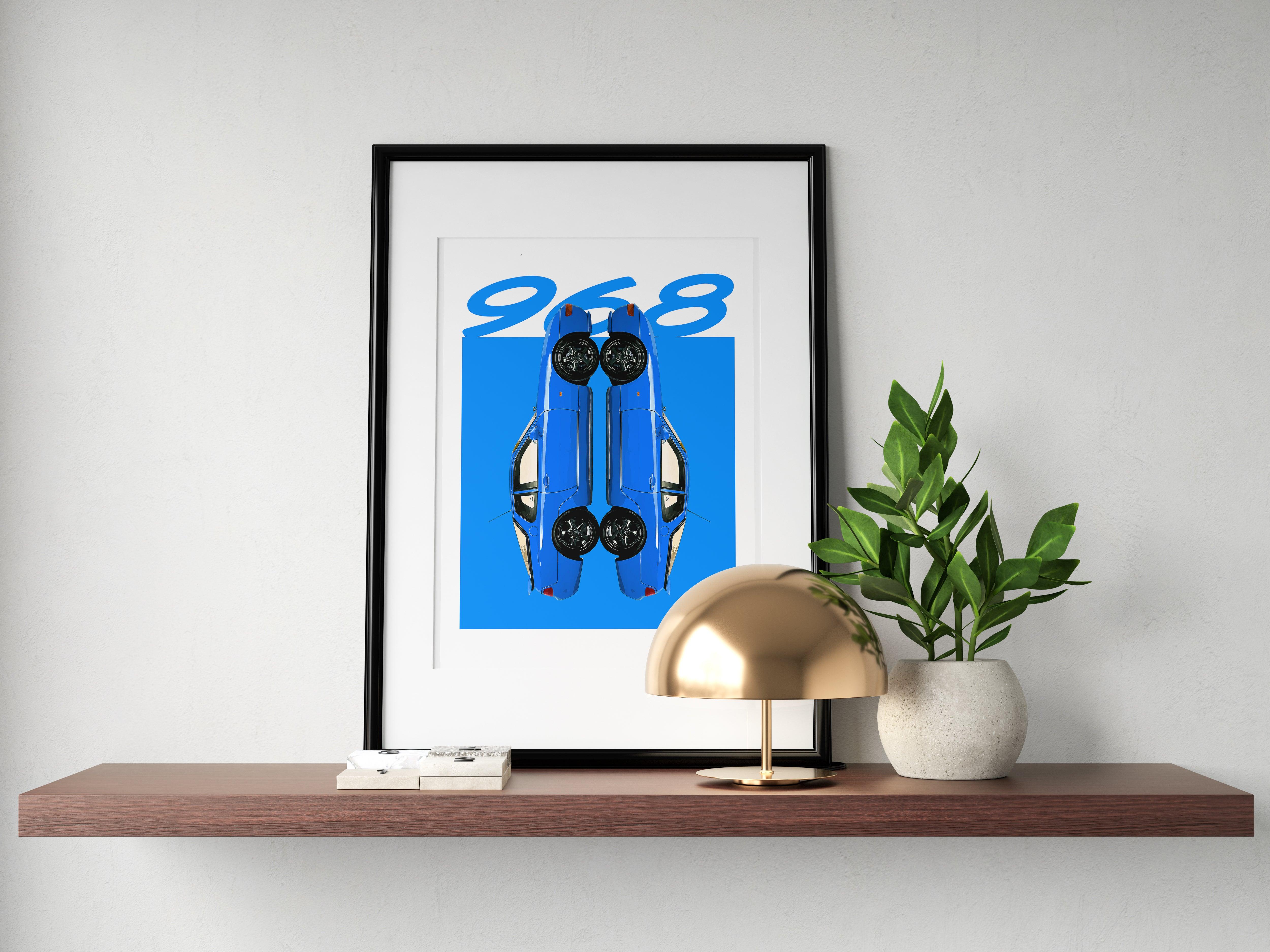 Porsche 968 Print - Maritime Blue - Fueled.art