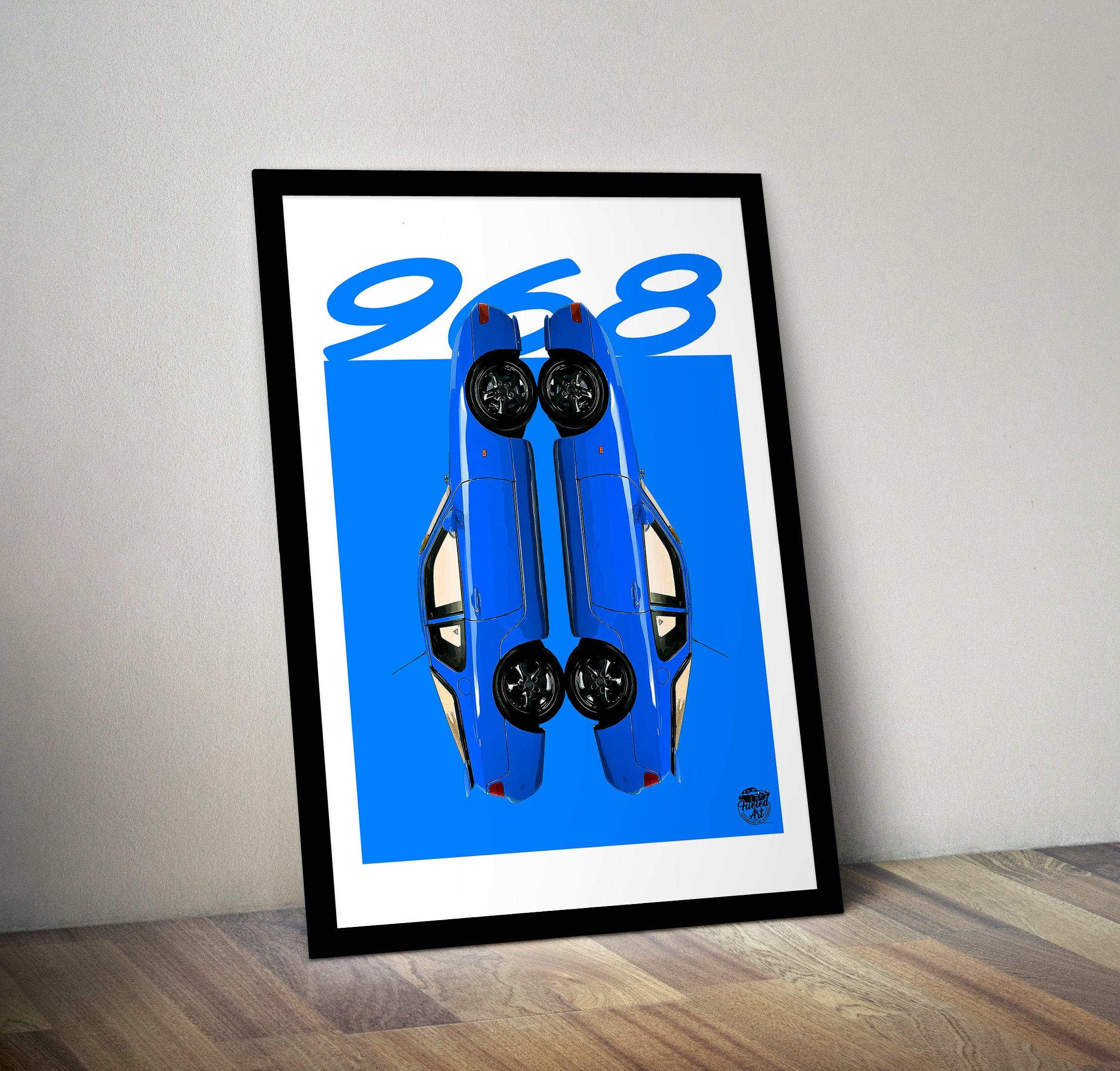 Porsche 968 Print - Maritime Blue - Fueled.art