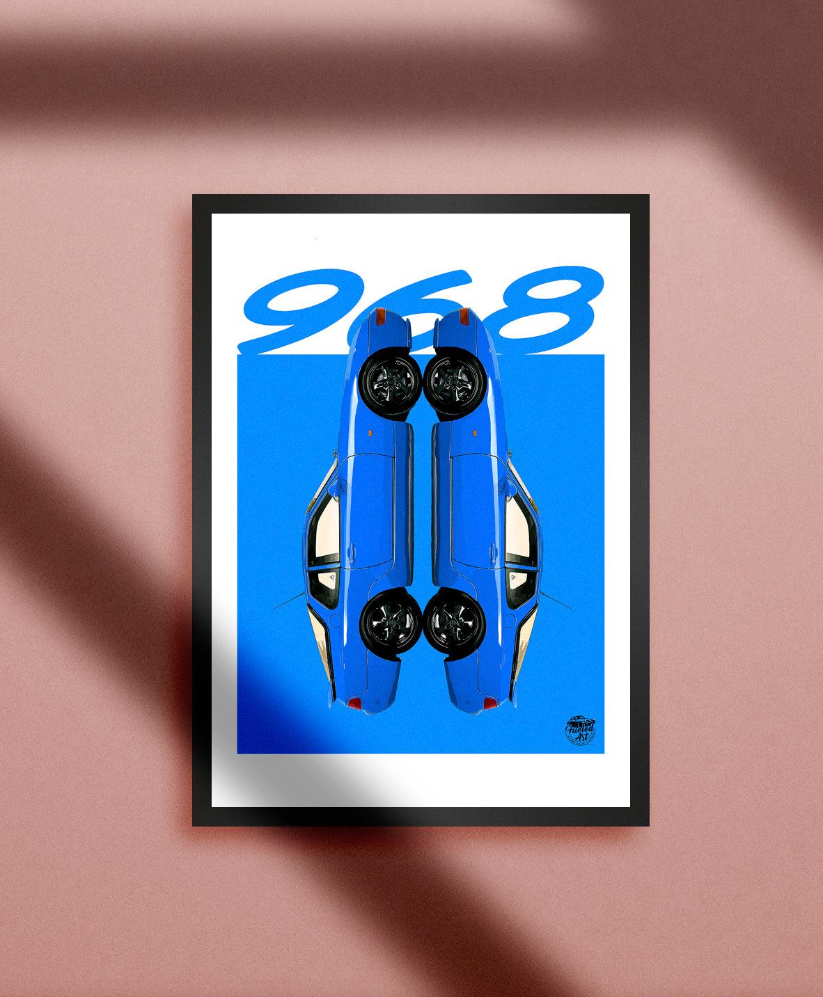 Porsche 968 Print - Maritime Blue - Fueled.art