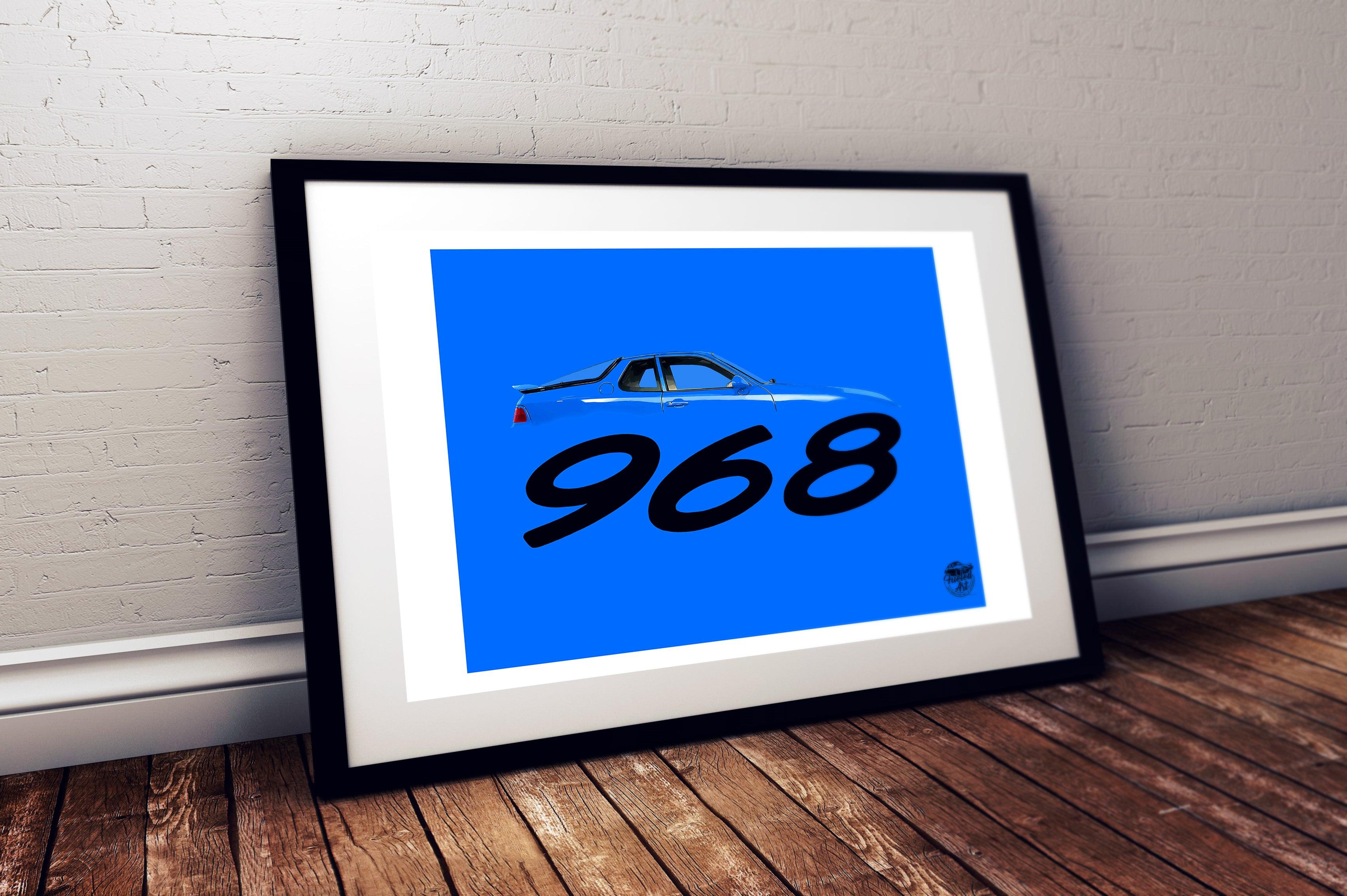 Porsche 968 Print - Maritime Blue - Fueled.art