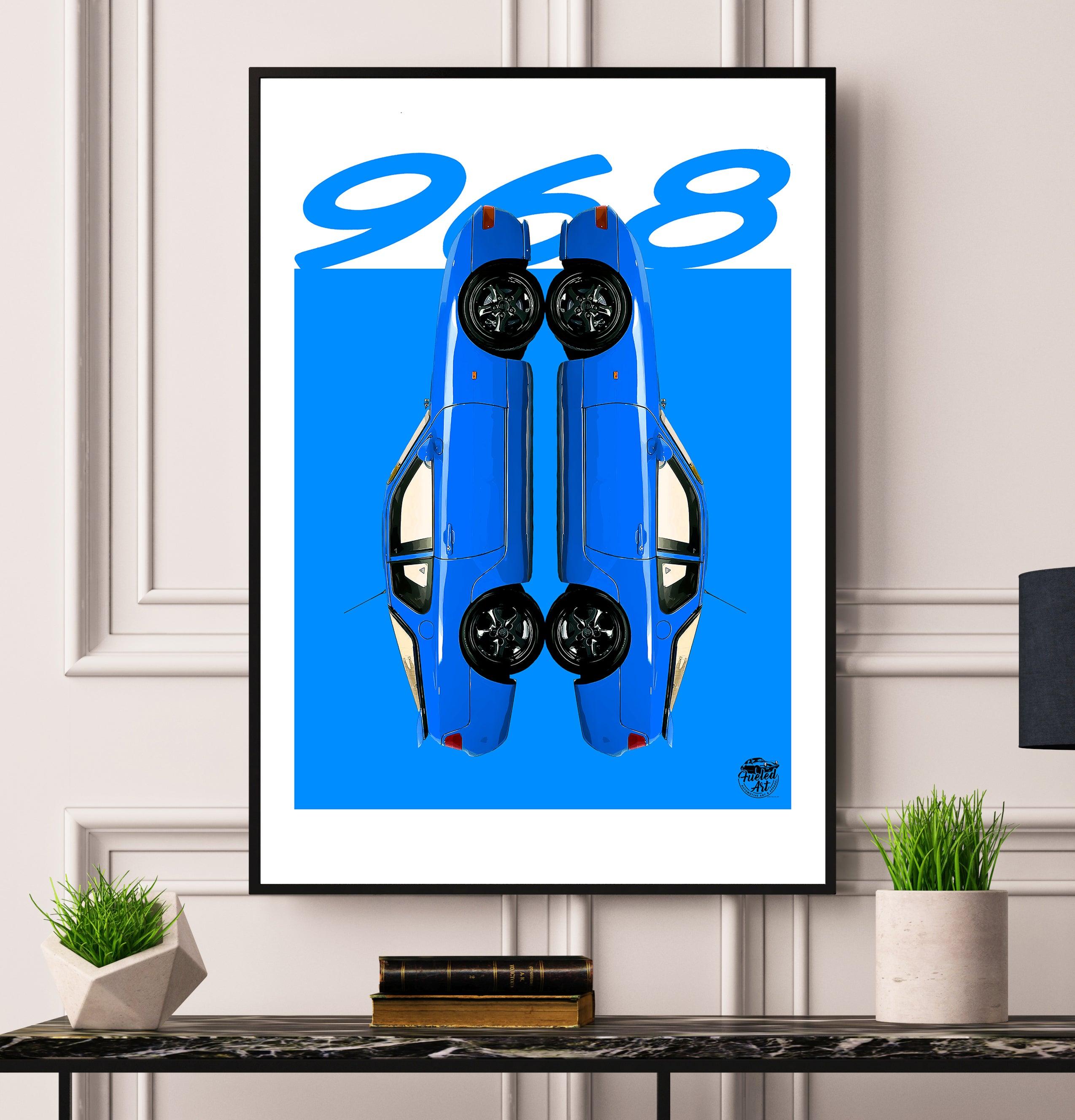 Porsche 968 Print - Maritime Blue - Fueled.art