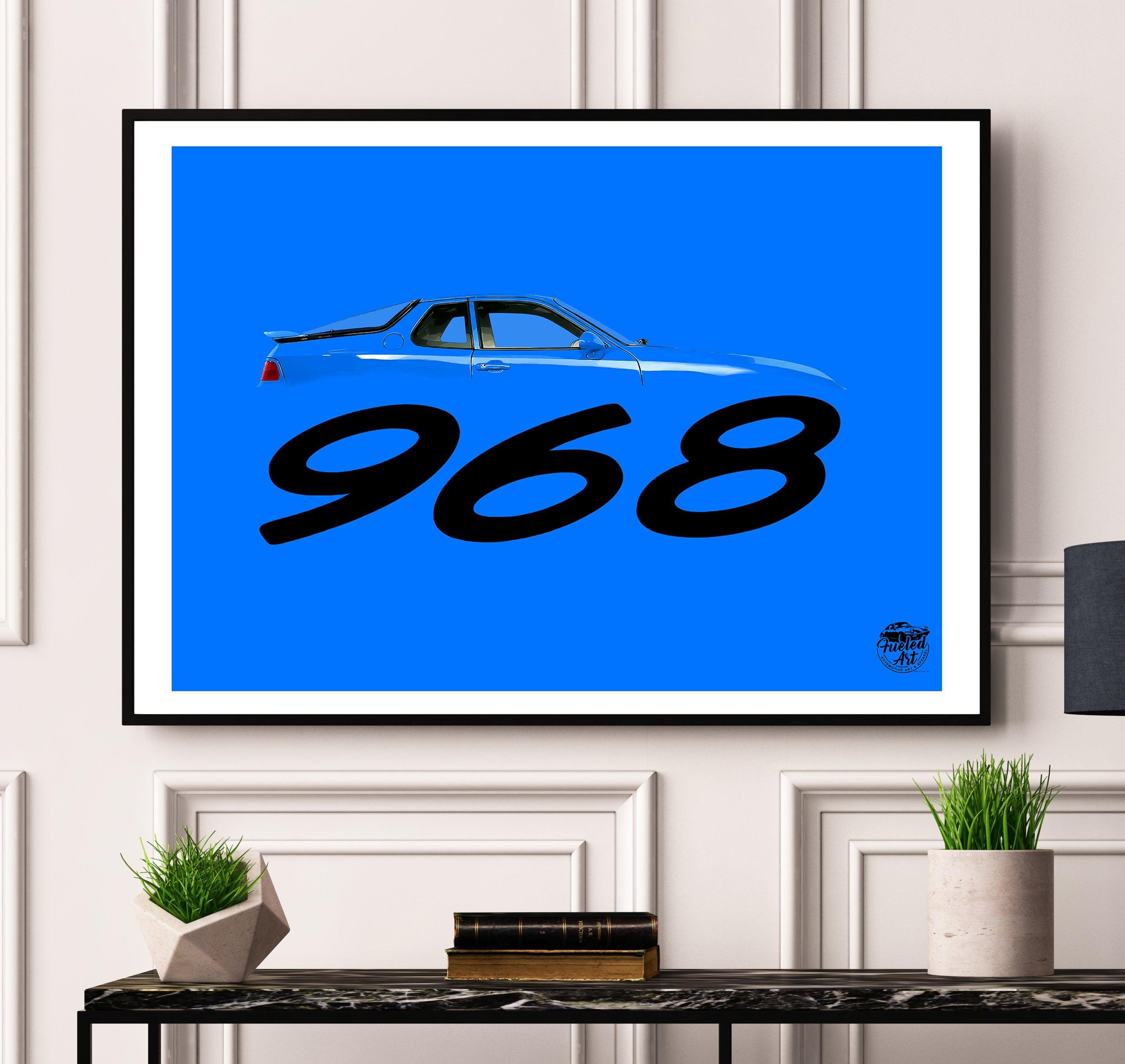 Porsche 968 Print - Maritime Blue - Fueled.art