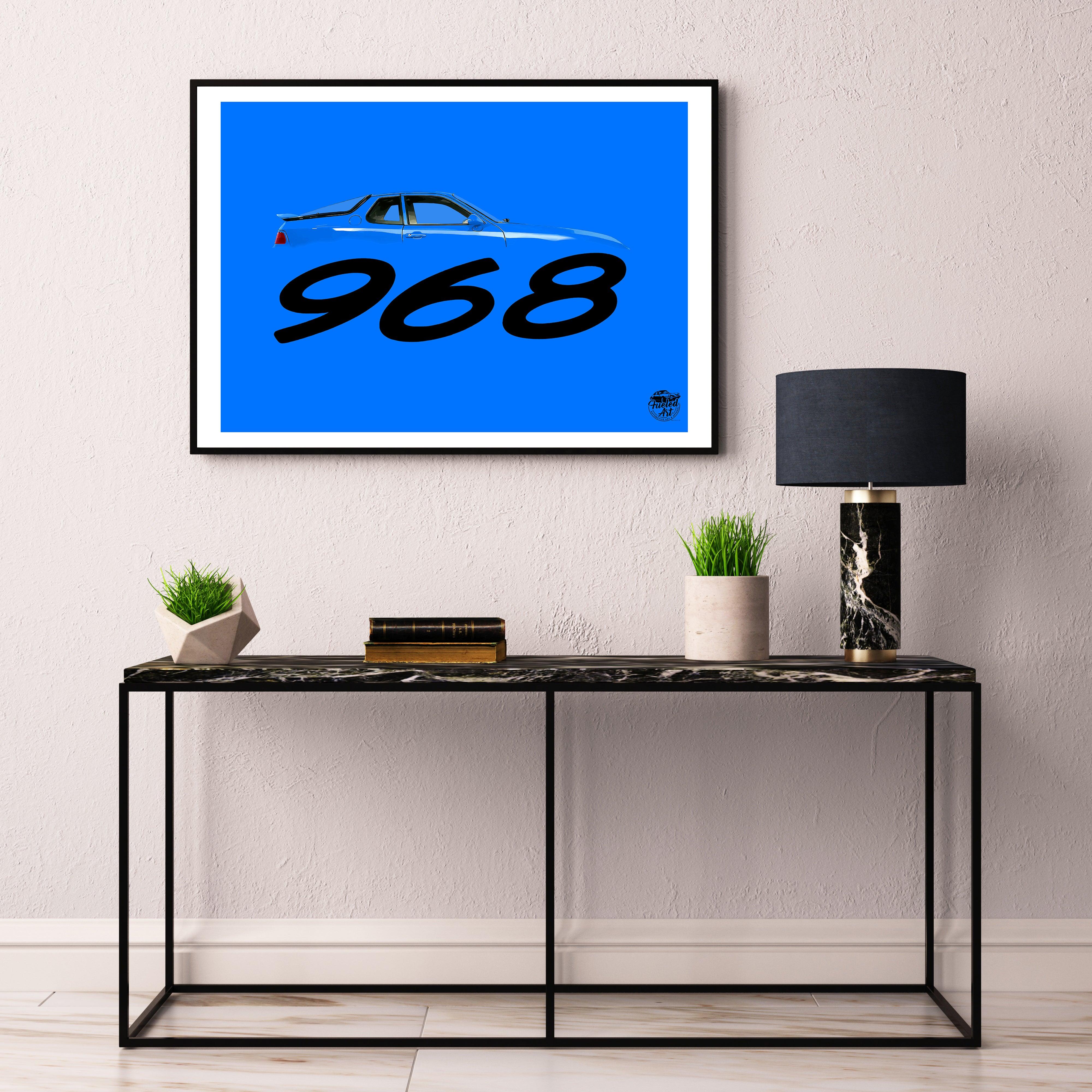 Porsche 968 Print - Maritime Blue - Fueled.art