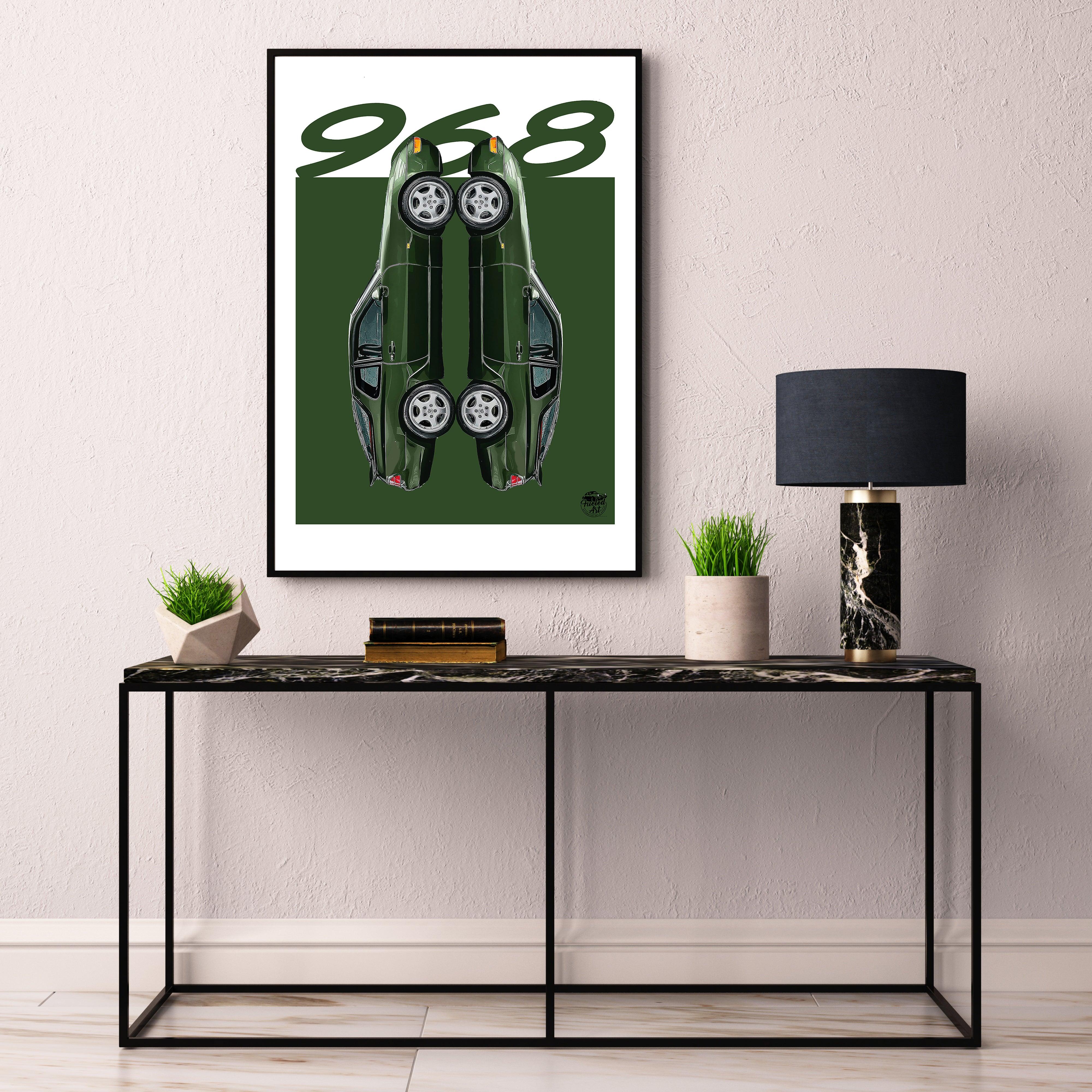 Porsche 968 Print - Oak Green - Fueled.art