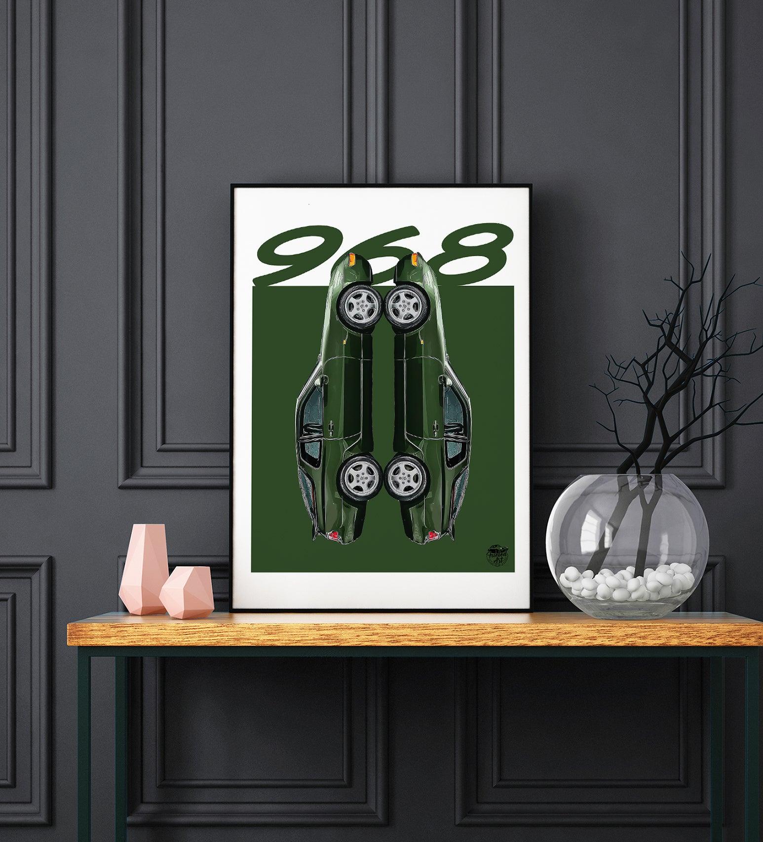 Porsche 968 Print - Oak Green - Fueled.art