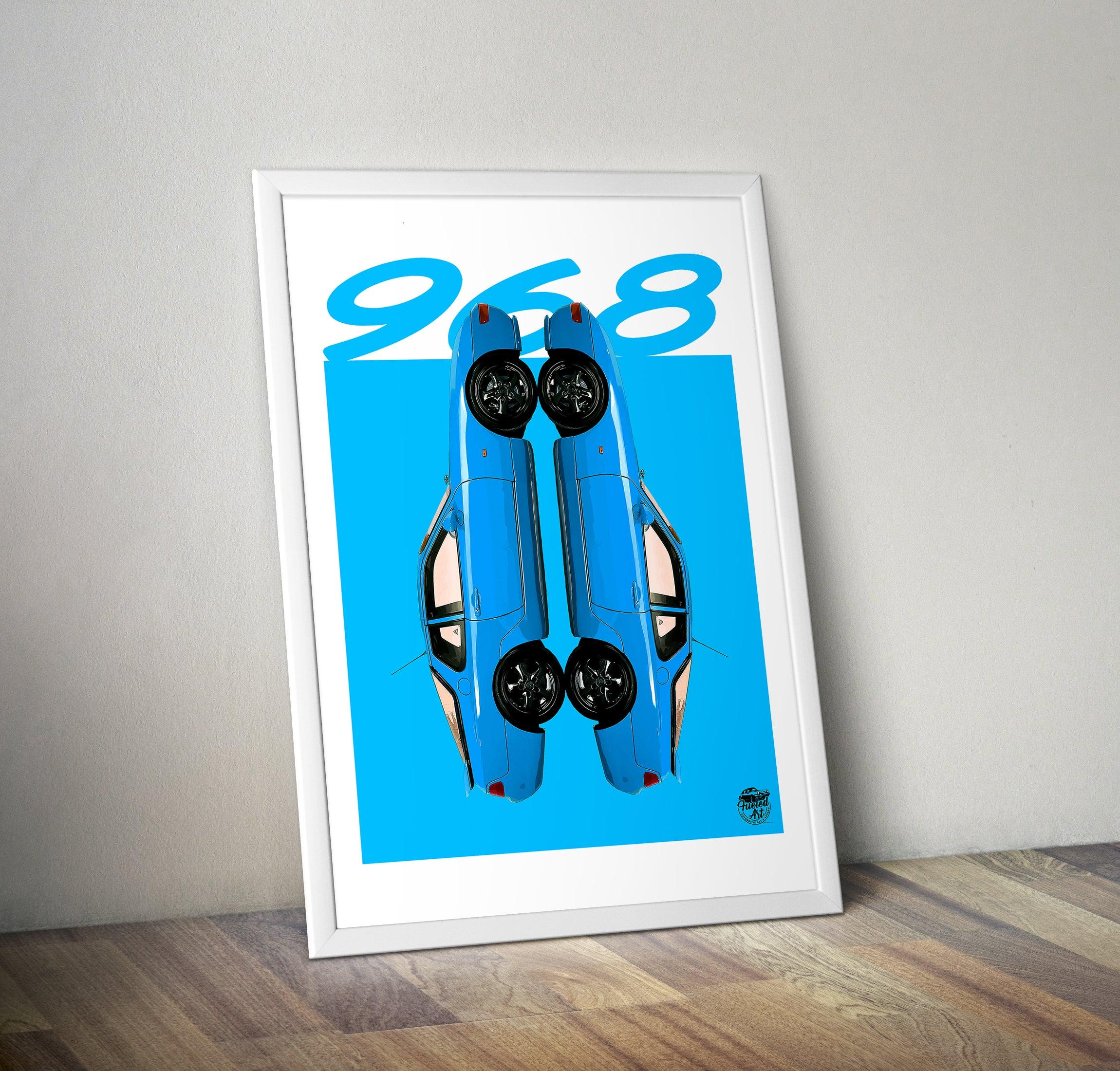 Porsche 968 Print - Riviera Blue - Fueled.art