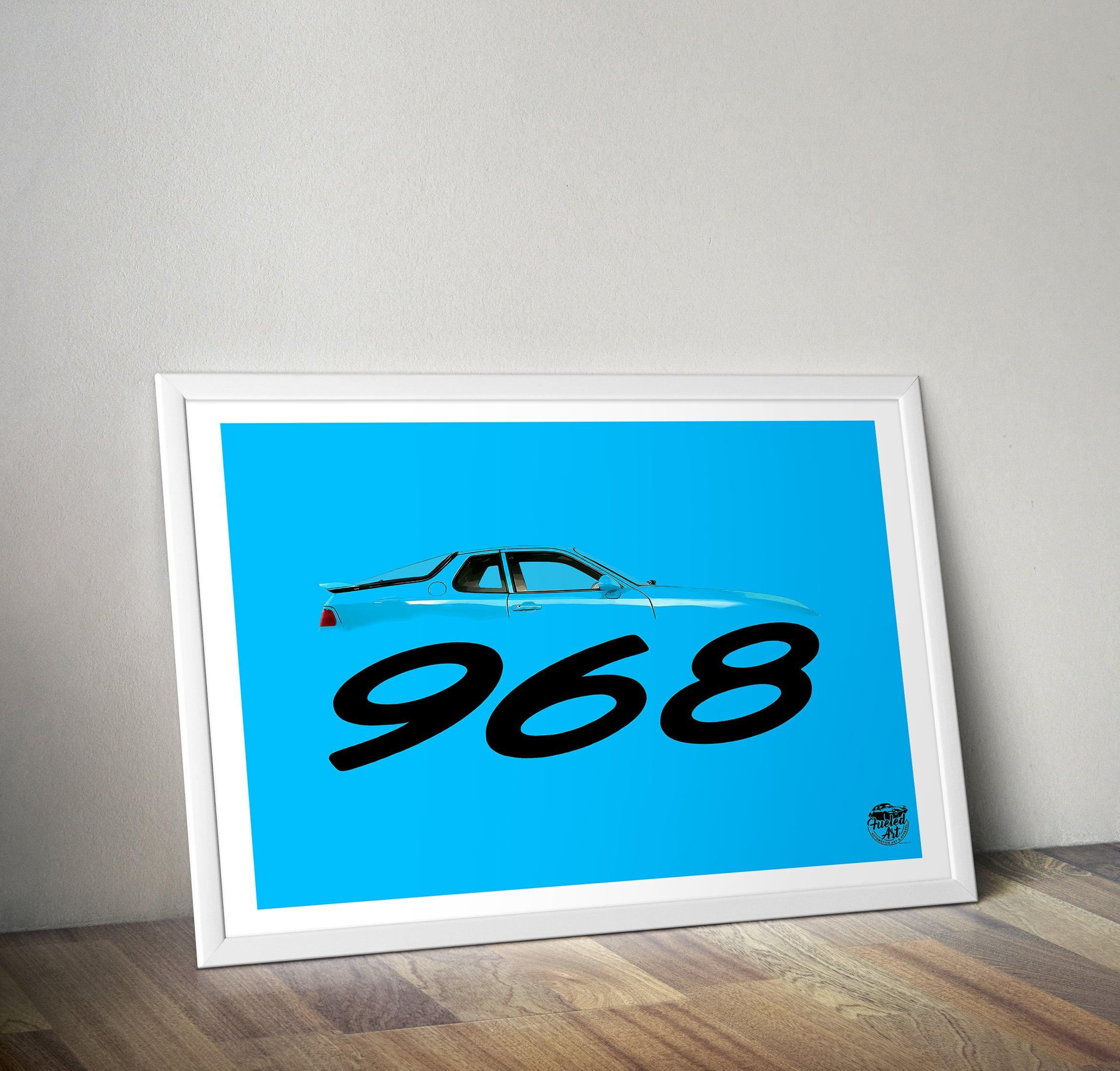 Porsche 968 Print - Riviera Blue - Fueled.art