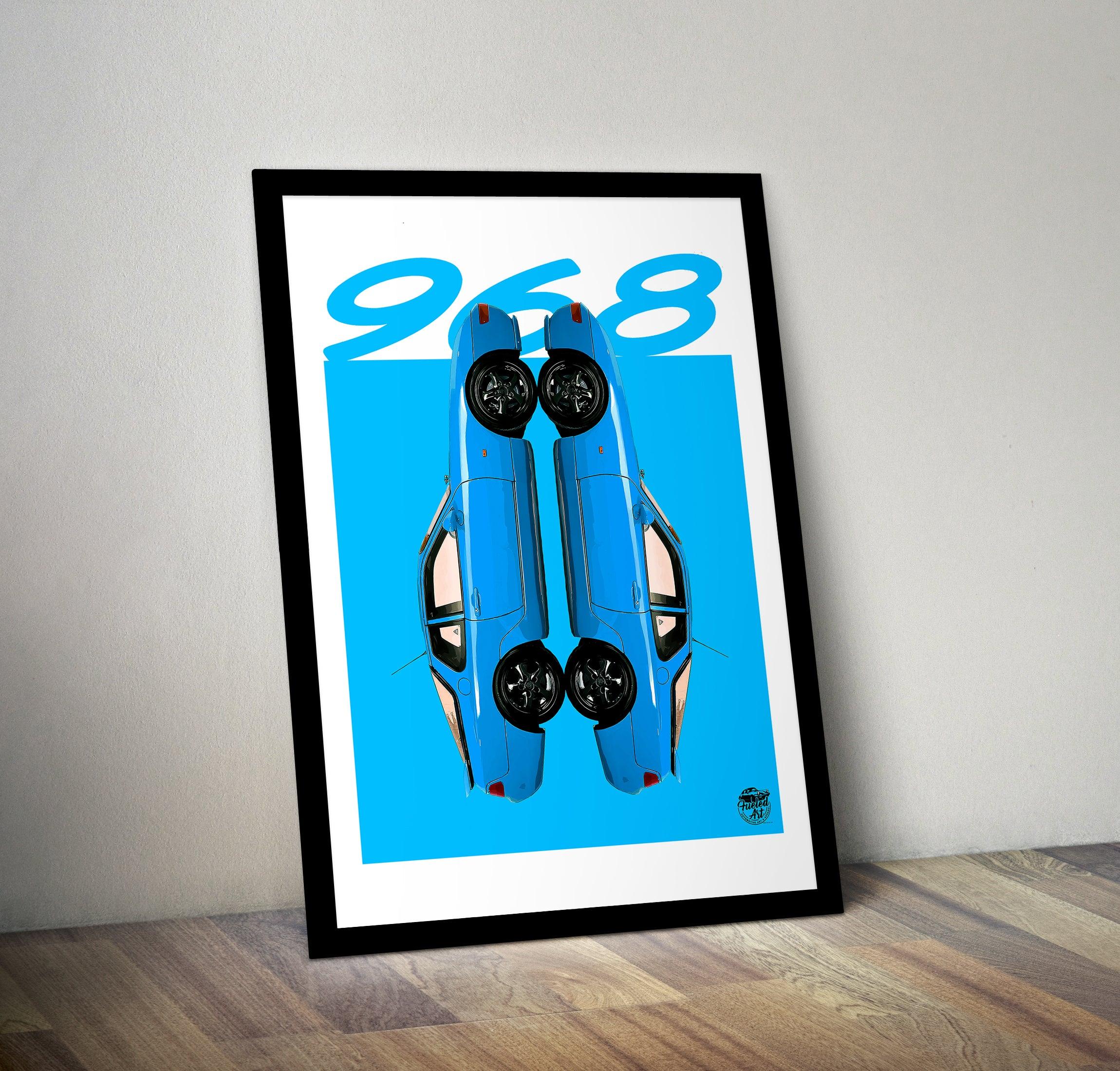 Porsche 968 Print - Riviera Blue - Fueled.art