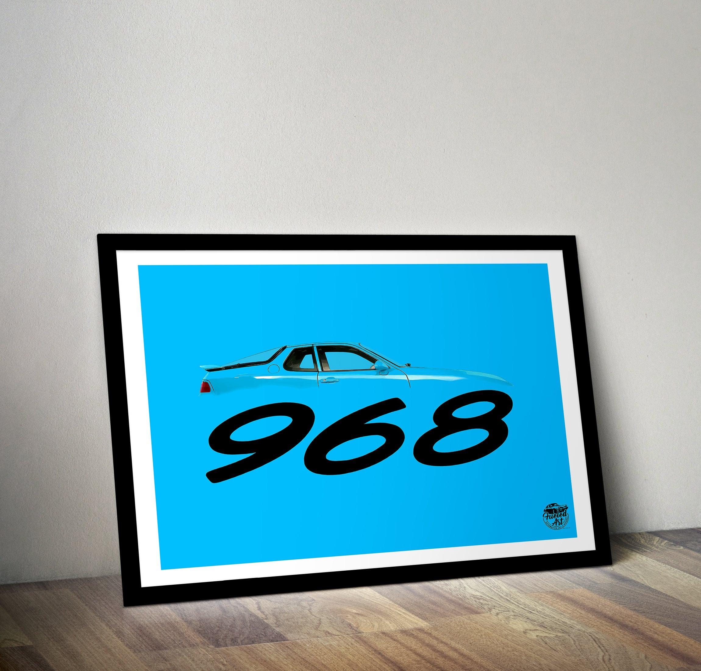 Porsche 968 Print - Riviera Blue - Fueled.art