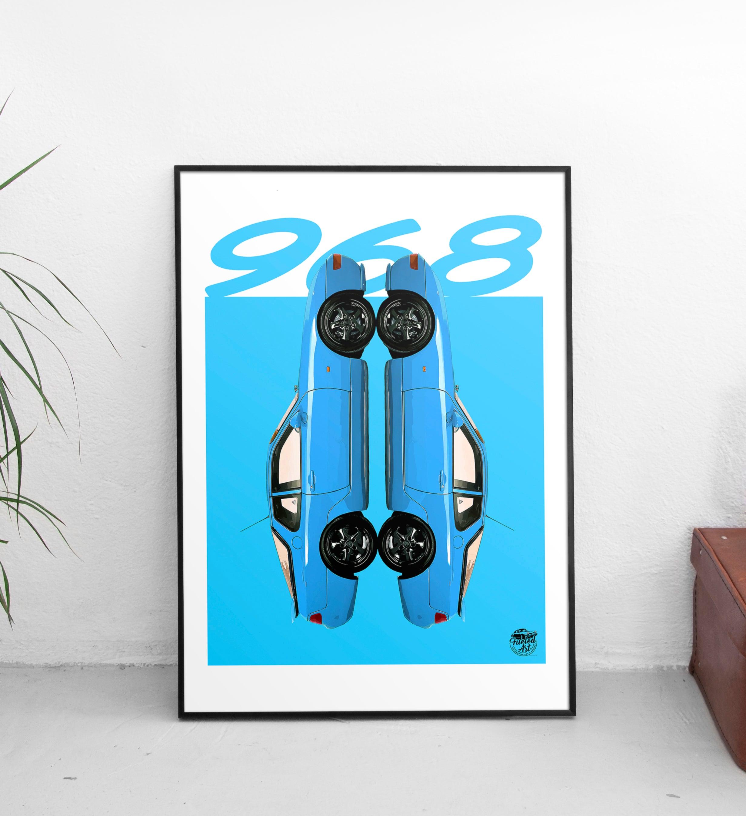 Porsche 968 Print - Riviera Blue - Fueled.art