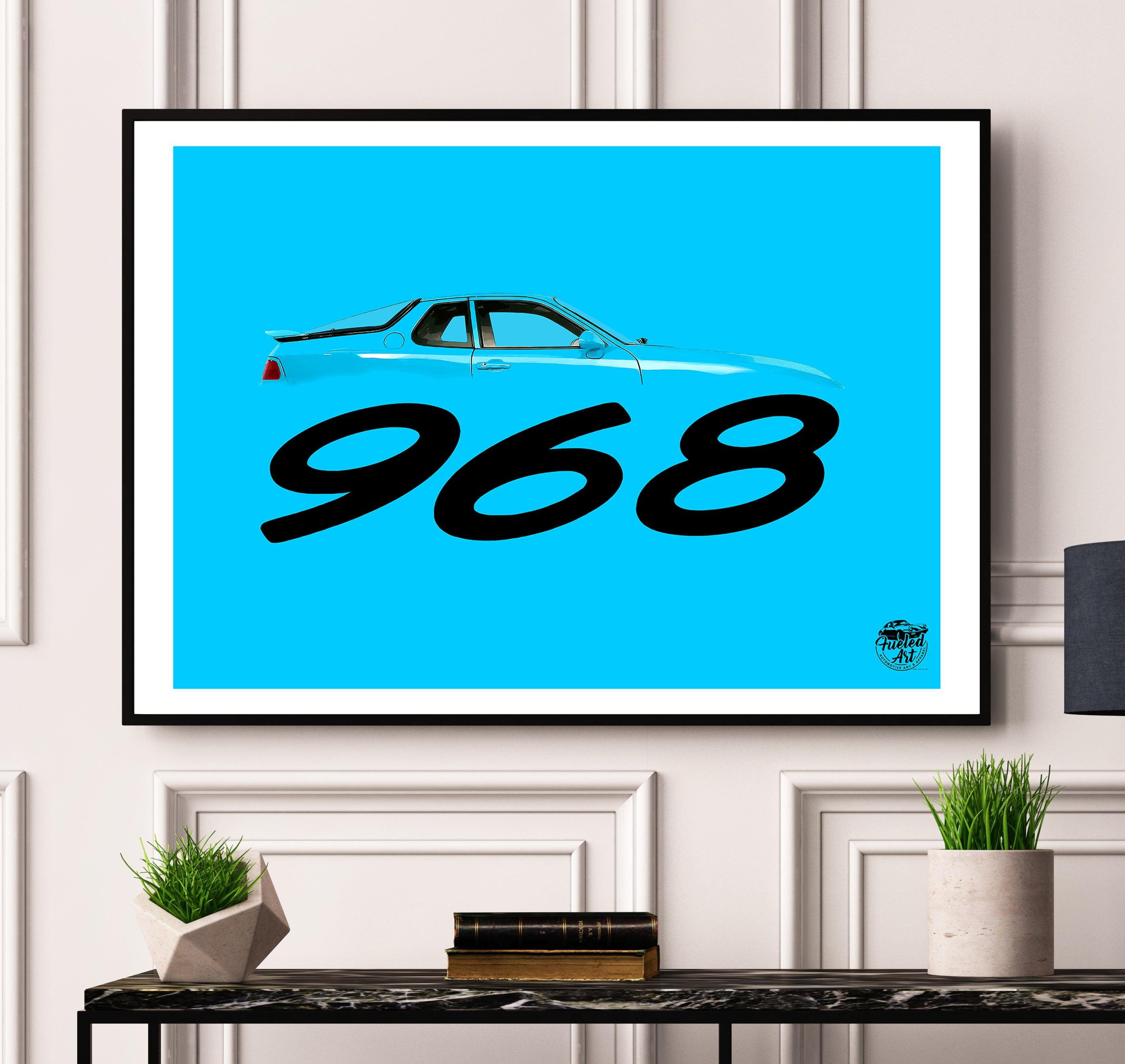 Porsche 968 Print - Riviera Blue - Fueled.art