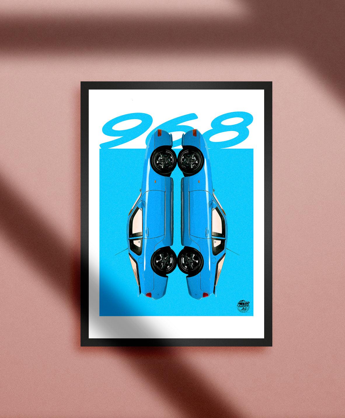 Porsche 968 Print - Riviera Blue - Fueled.art