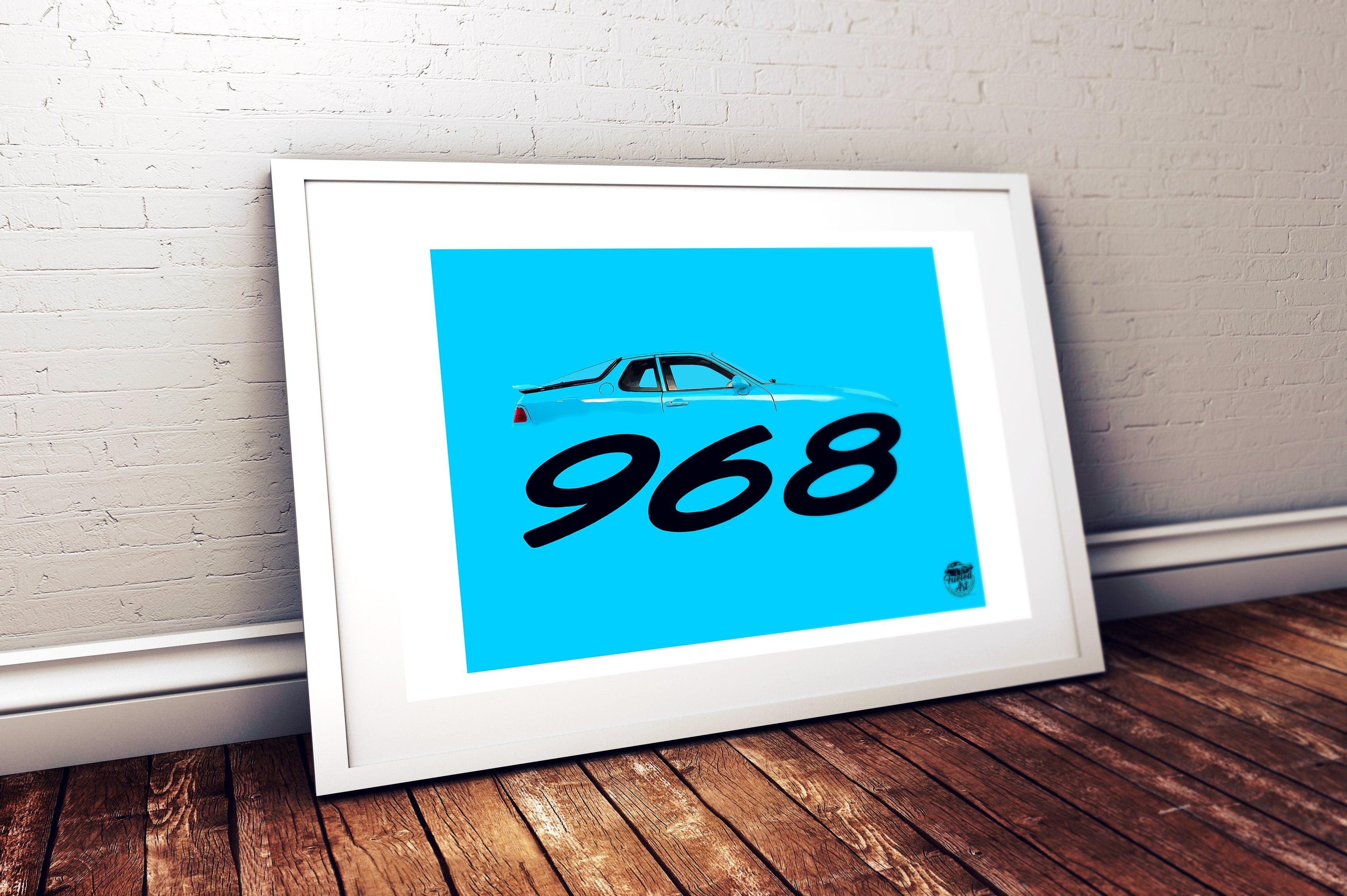 Porsche 968 Print - Riviera Blue - Fueled.art