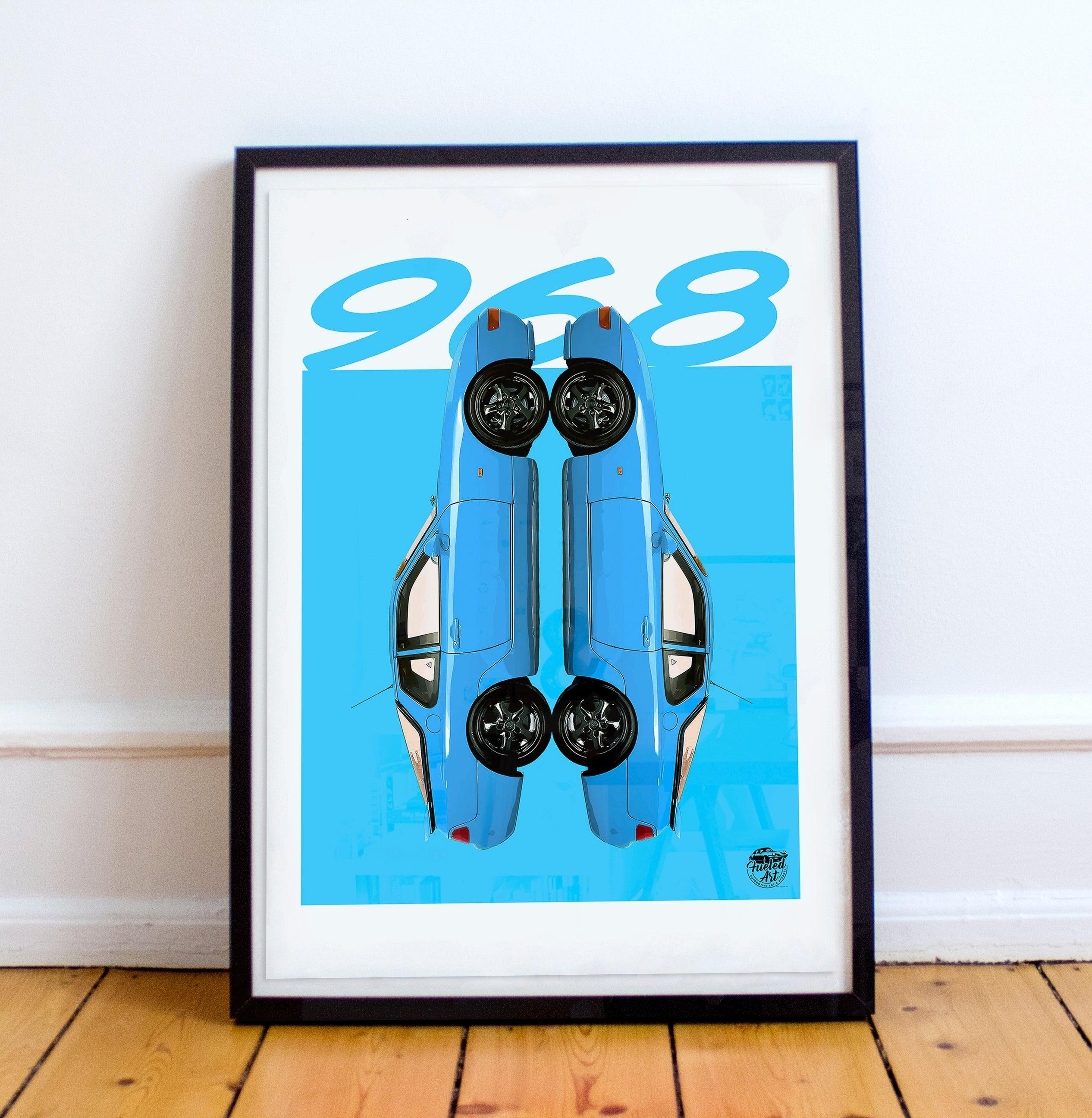 Porsche 968 Print - Riviera Blue - Fueled.art