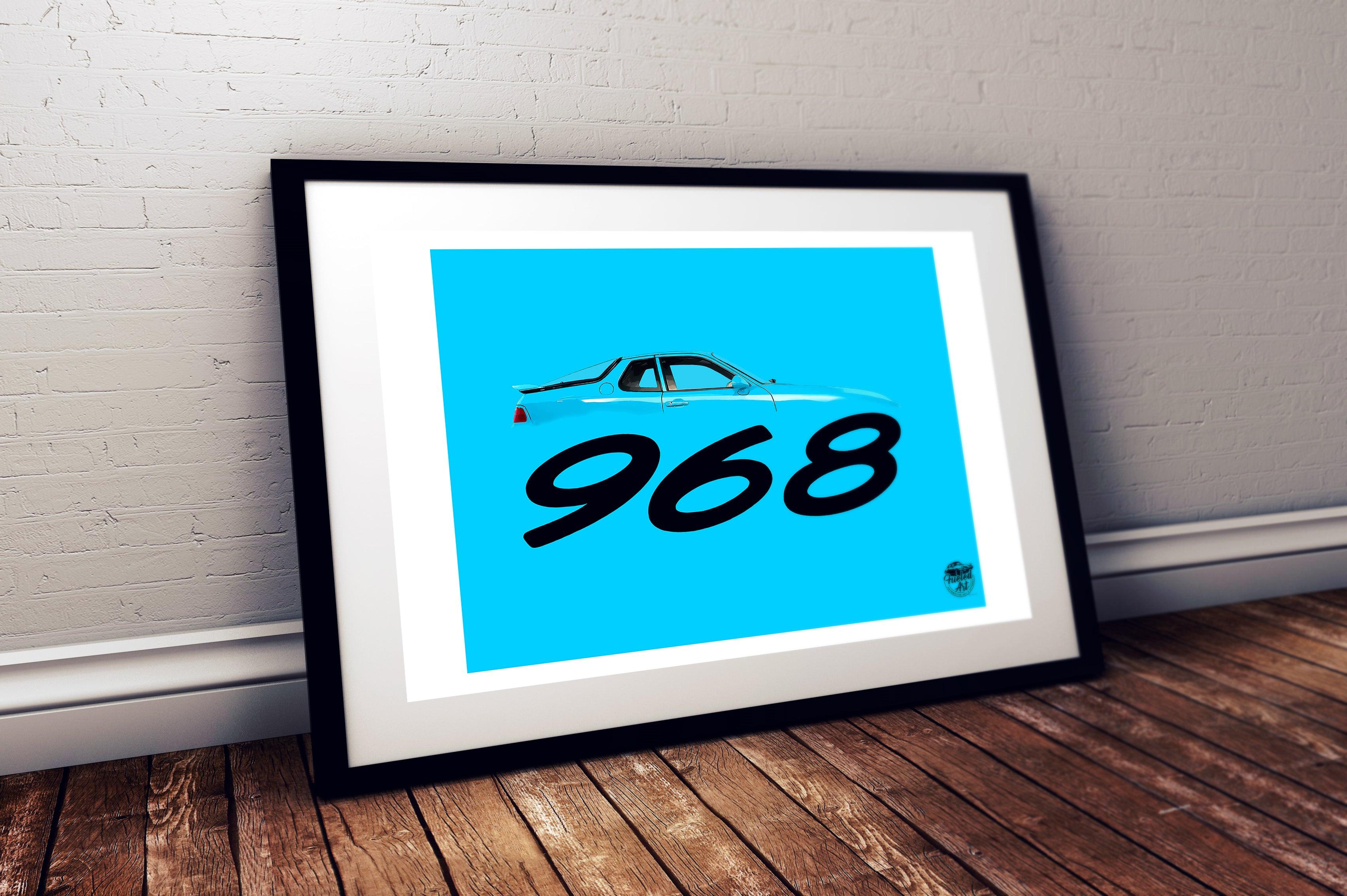 Porsche 968 Print - Riviera Blue - Fueled.art