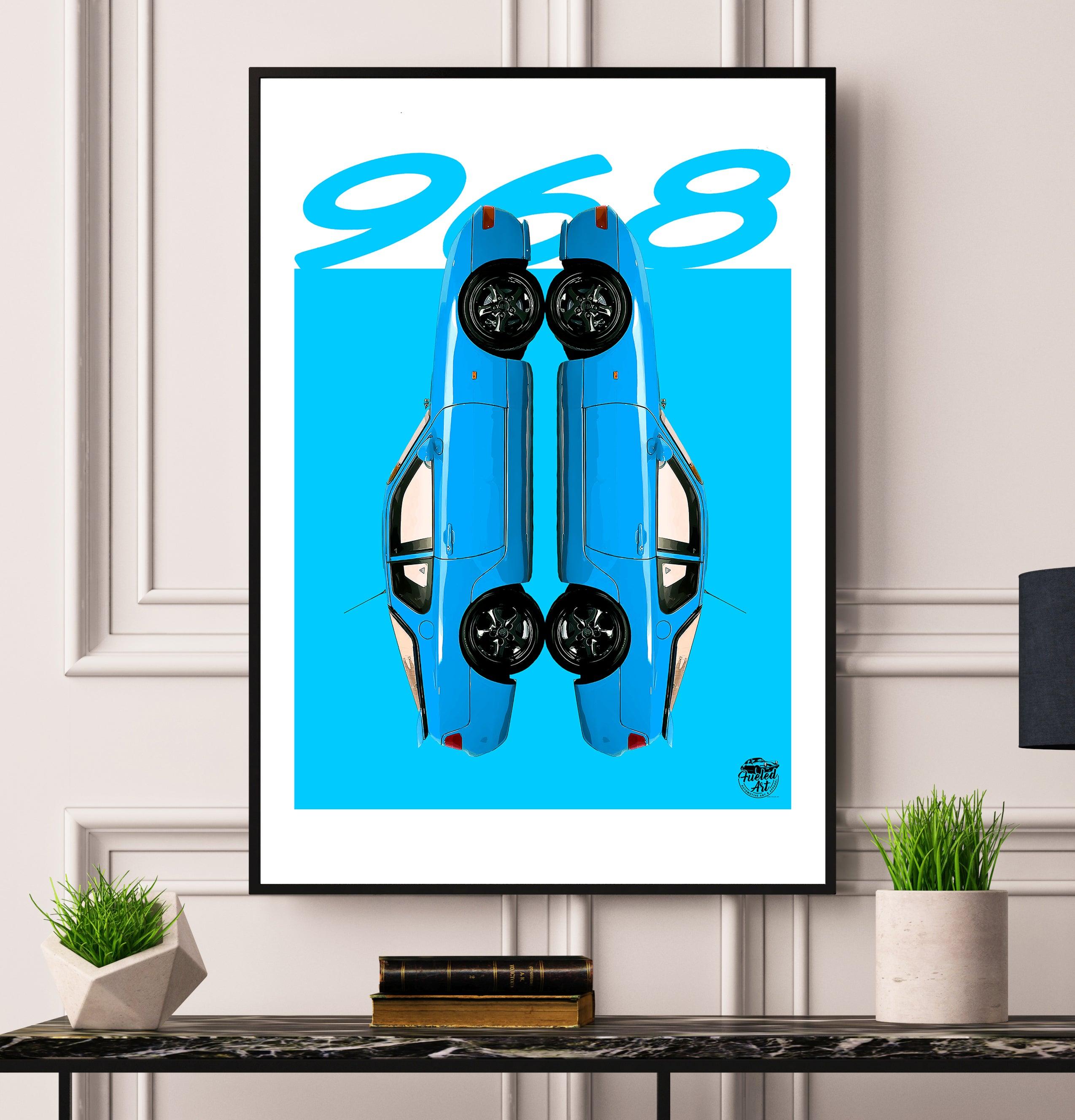 Porsche 968 Print - Riviera Blue - Fueled.art