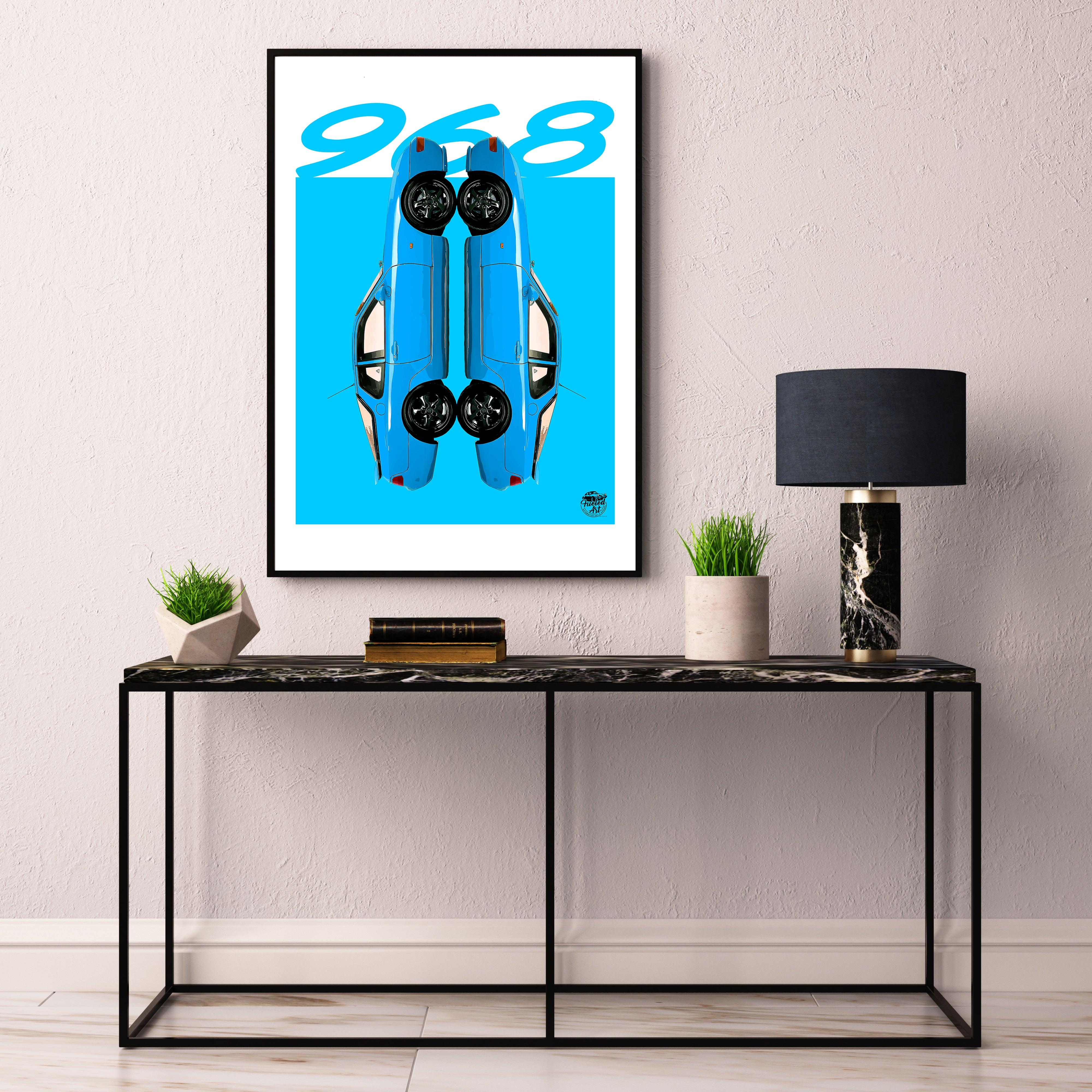 Porsche 968 Print - Riviera Blue - Fueled.art