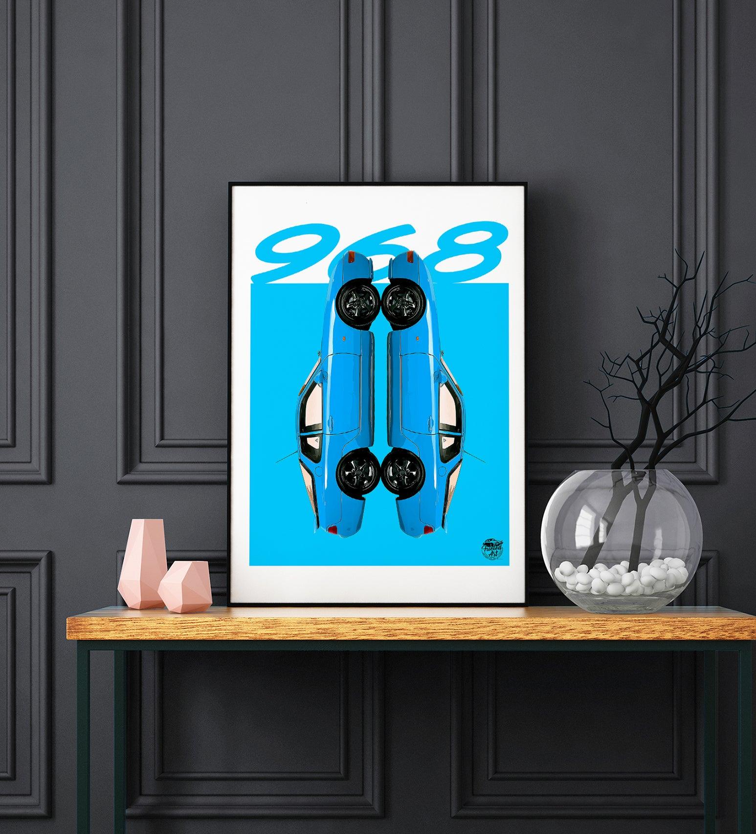 Porsche 968 Print - Riviera Blue - Fueled.art