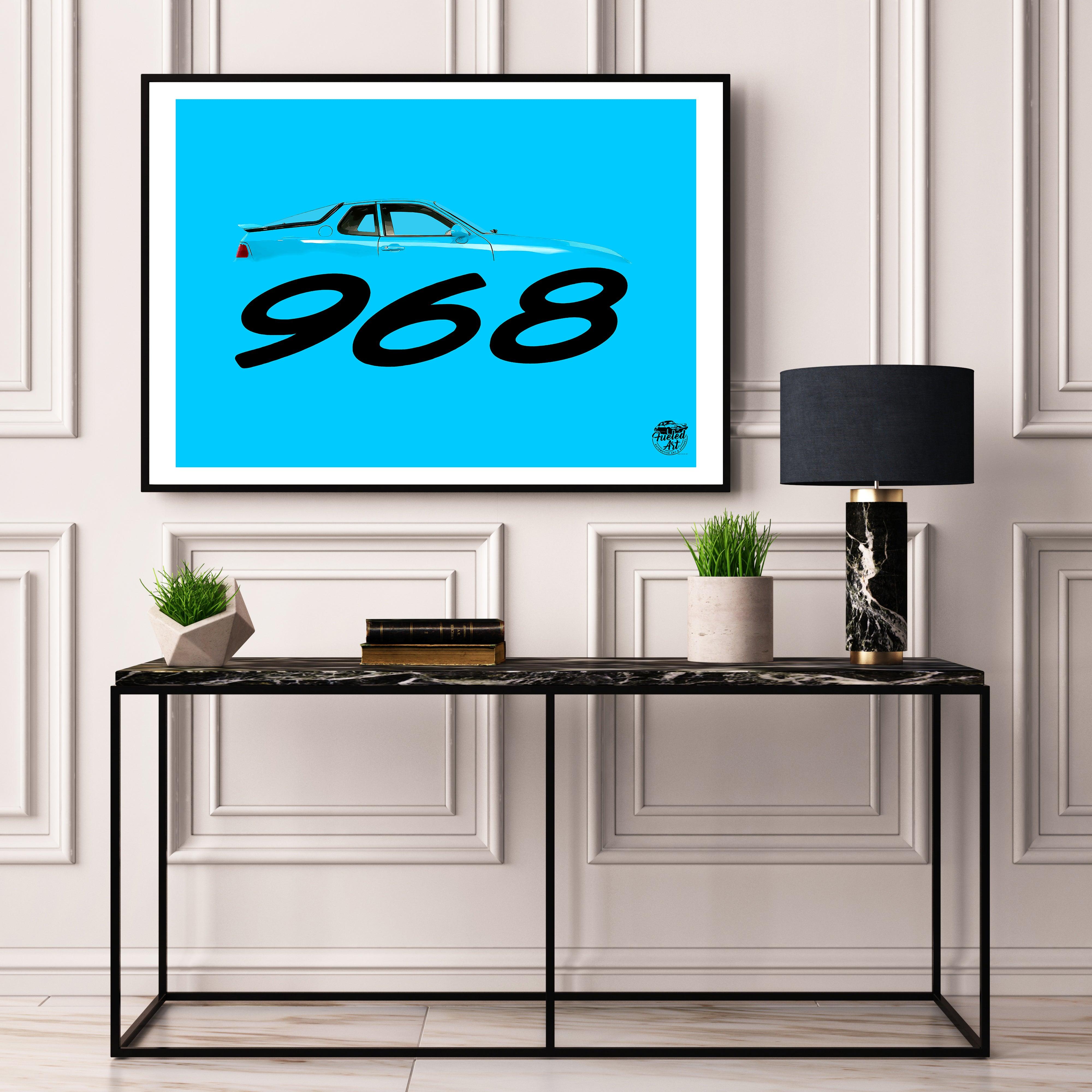 Porsche 968 Print - Riviera Blue - Fueled.art