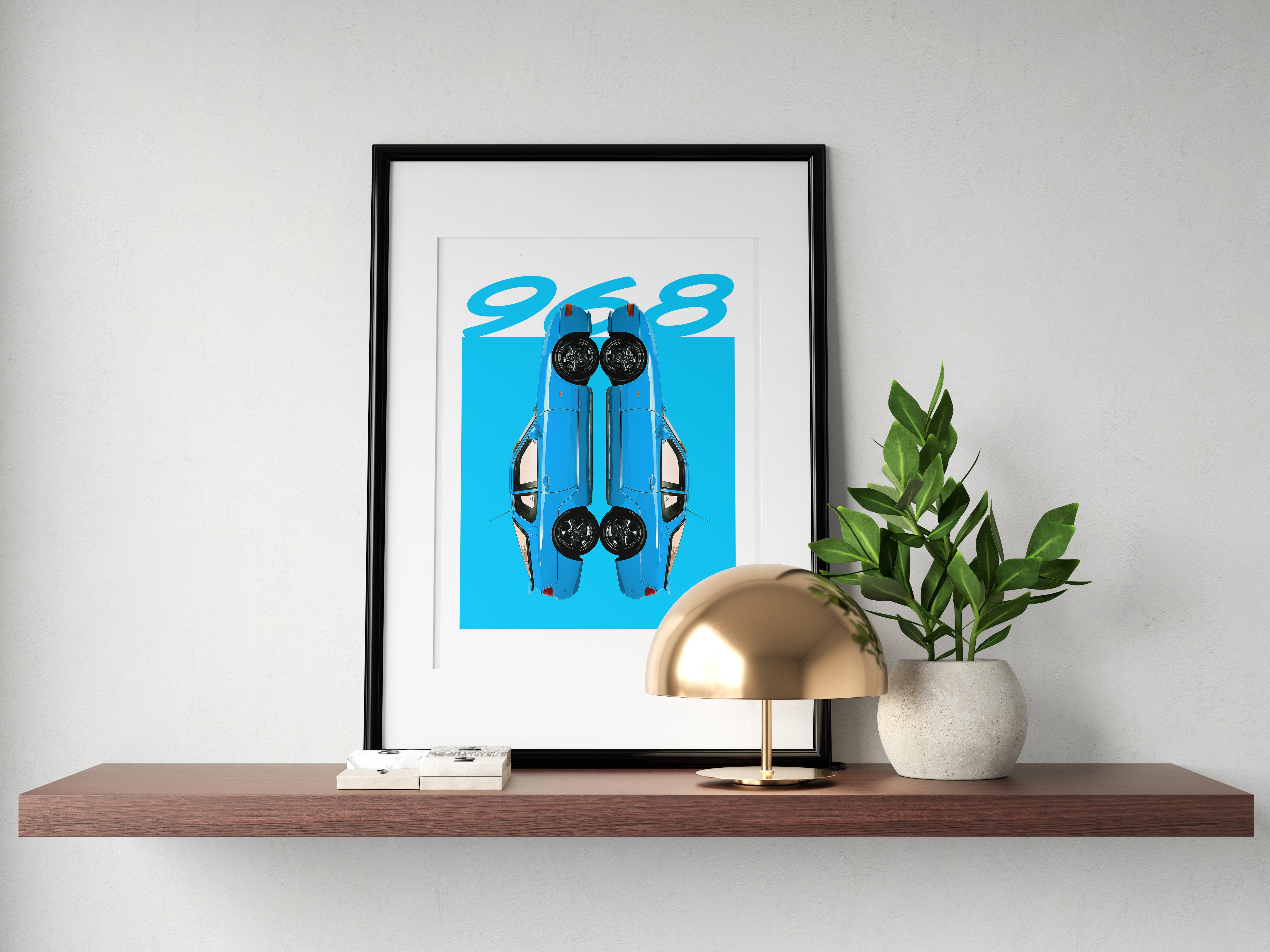 Porsche 968 Print - Riviera Blue - Fueled.art