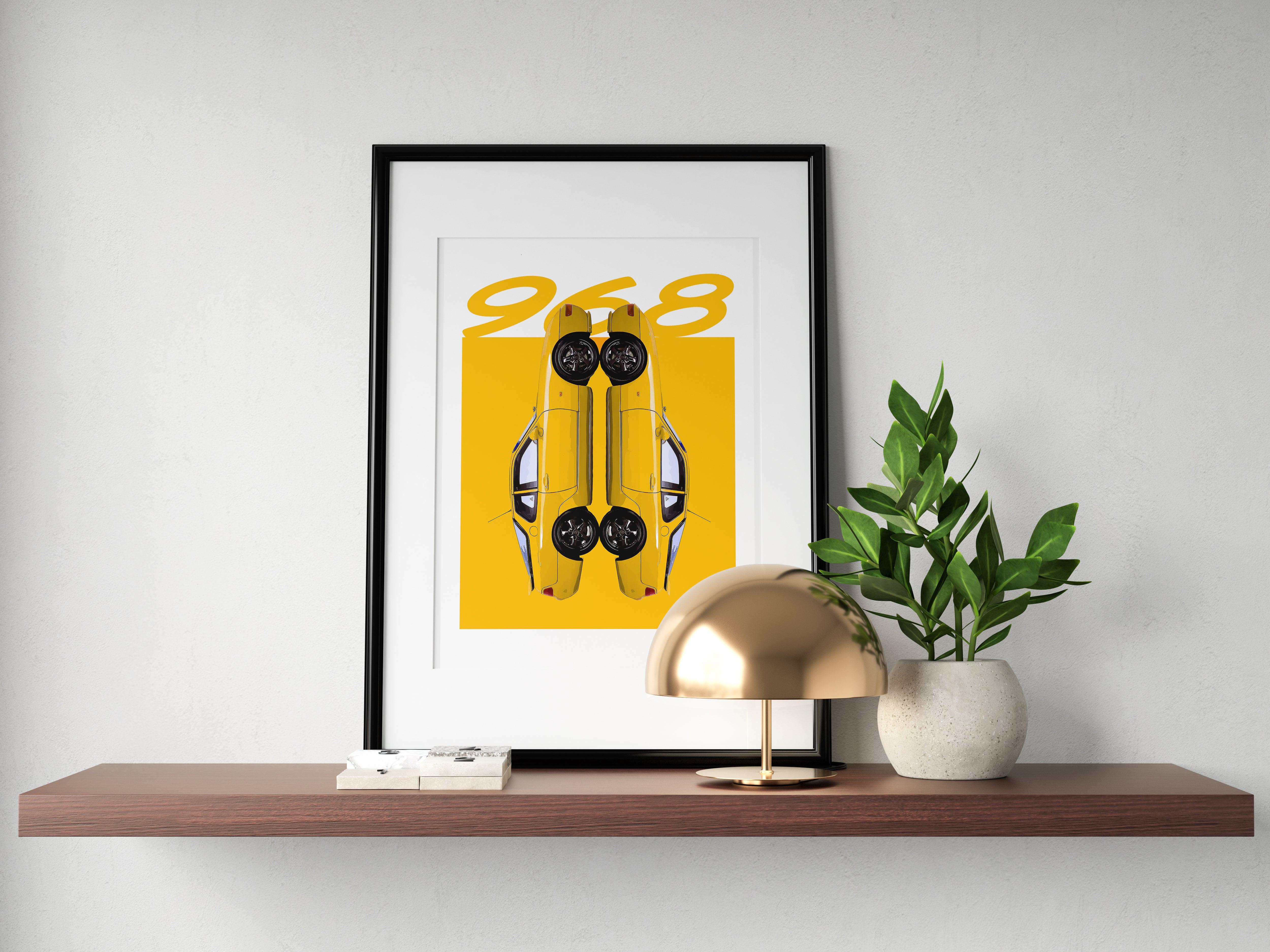 Porsche 968 Print - Speed Yellow - Fueled.art