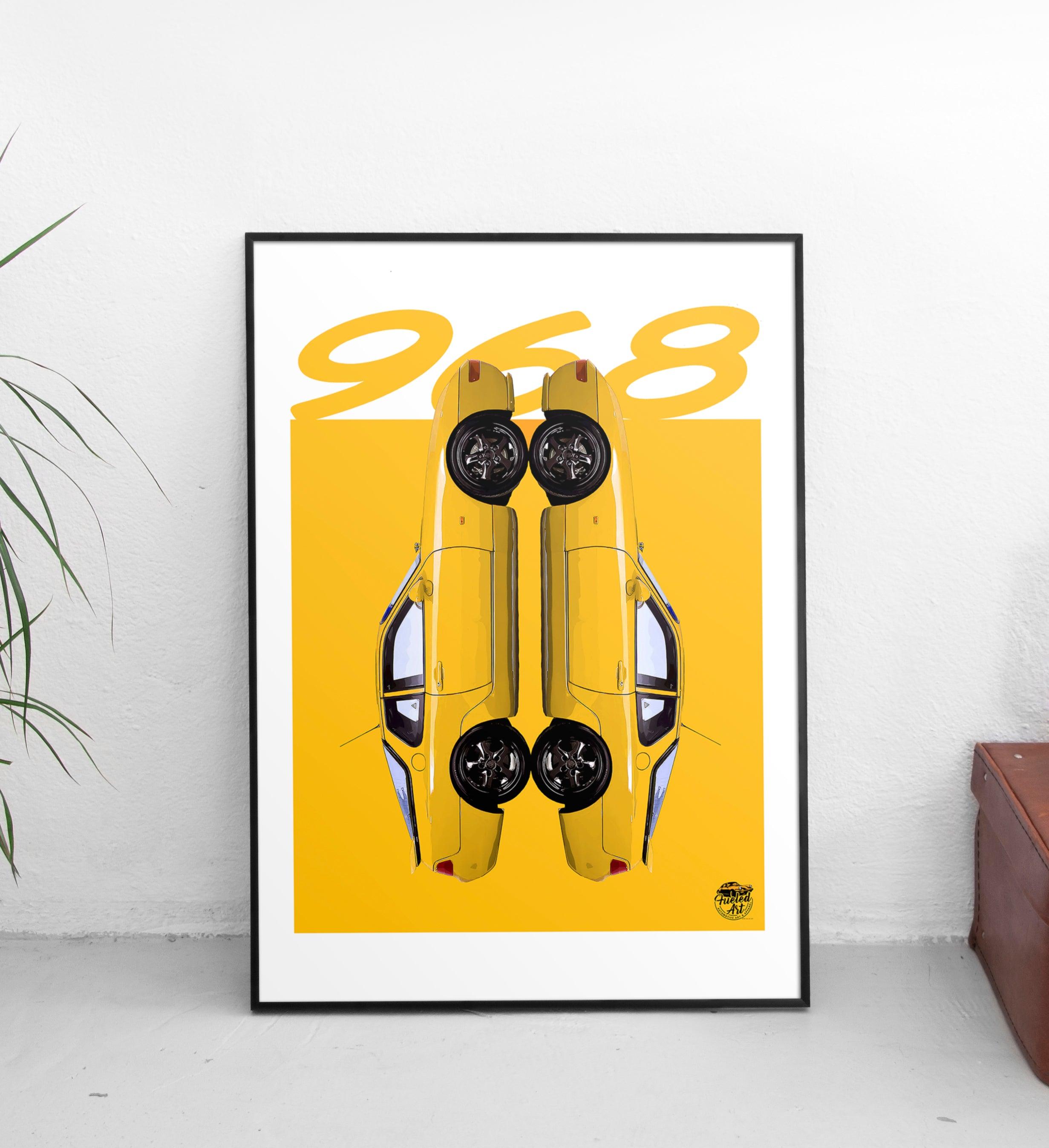 Porsche 968 Print - Speed Yellow - Fueled.art