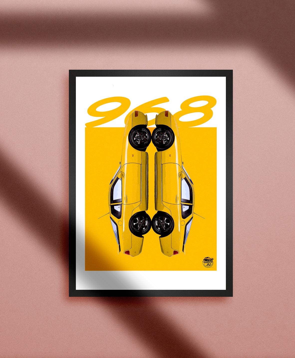 Porsche 968 Print - Speed Yellow - Fueled.art