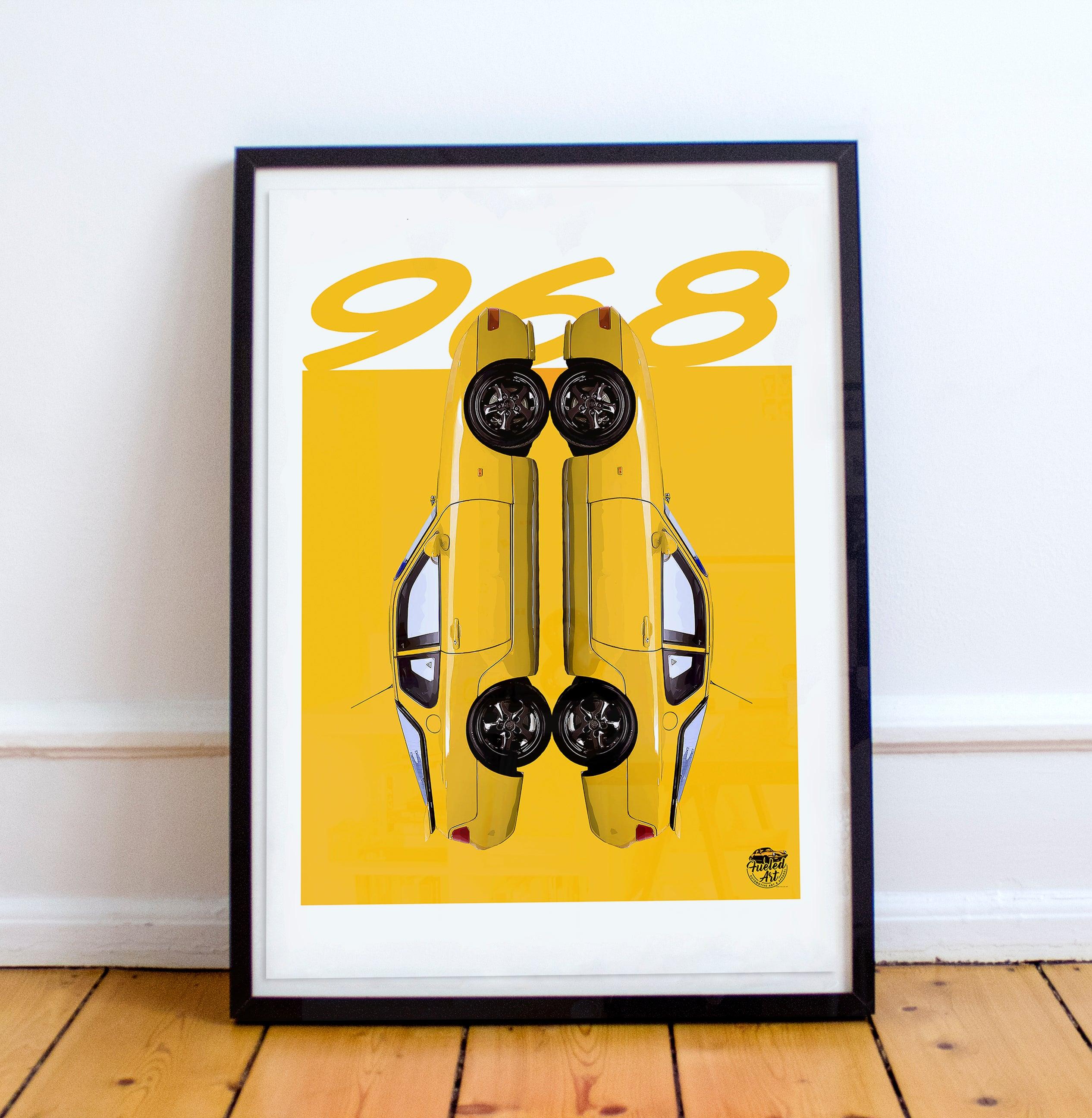 Porsche 968 Print - Speed Yellow - Fueled.art