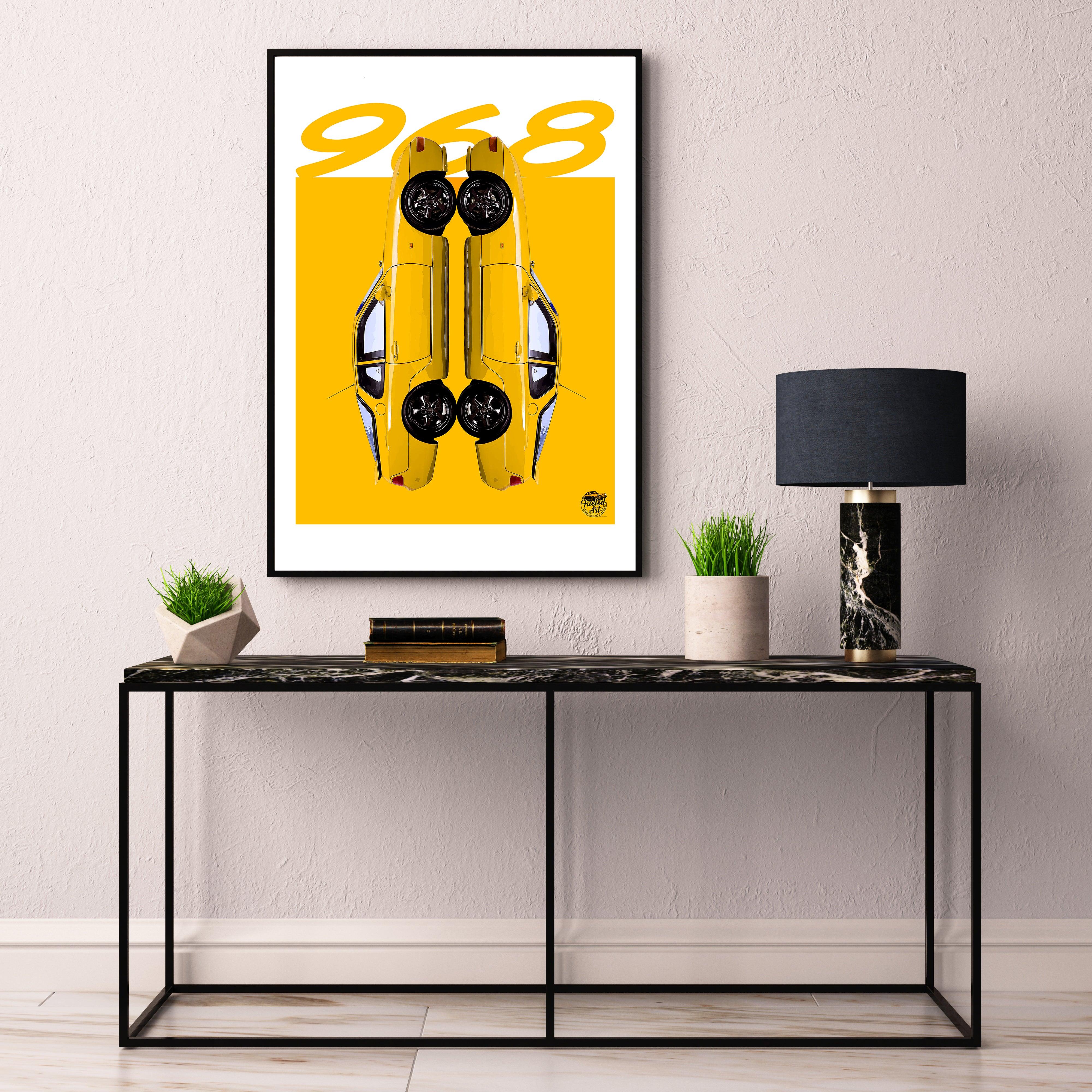 Porsche 968 Print - Speed Yellow - Fueled.art