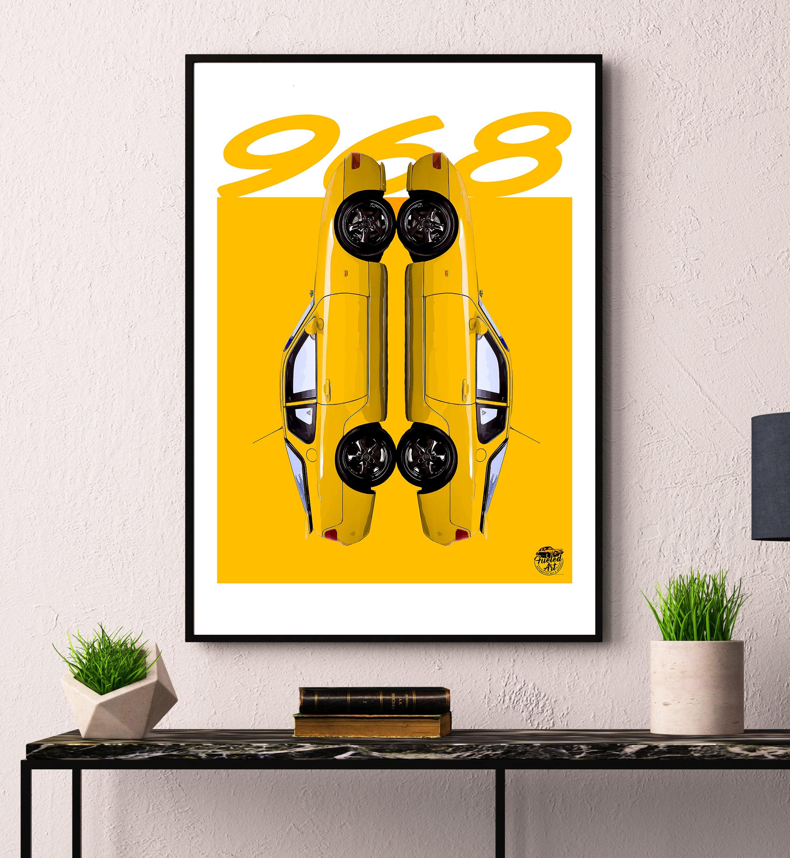 Porsche 968 Print - Speed Yellow - Fueled.art